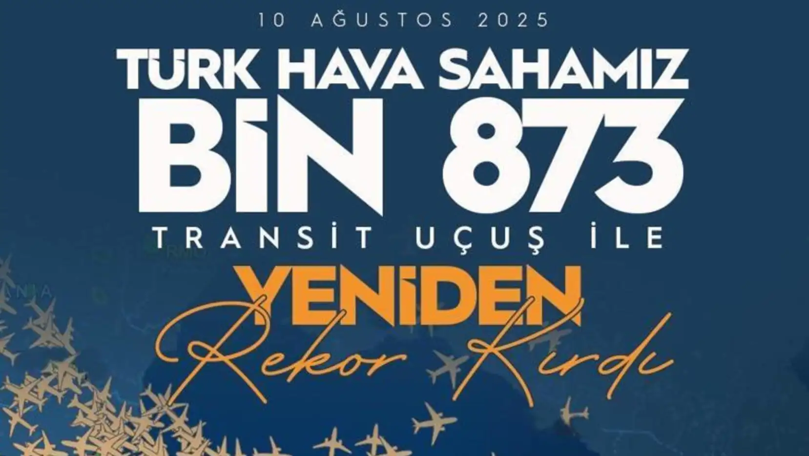 Bir harita üzerinde birçok küçük uçağın uçtuğu bir poster.