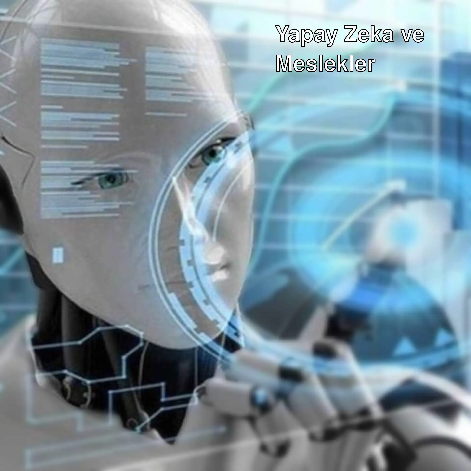 Yapay zeka ile ilgili bir robot ekranı dokunuyor.