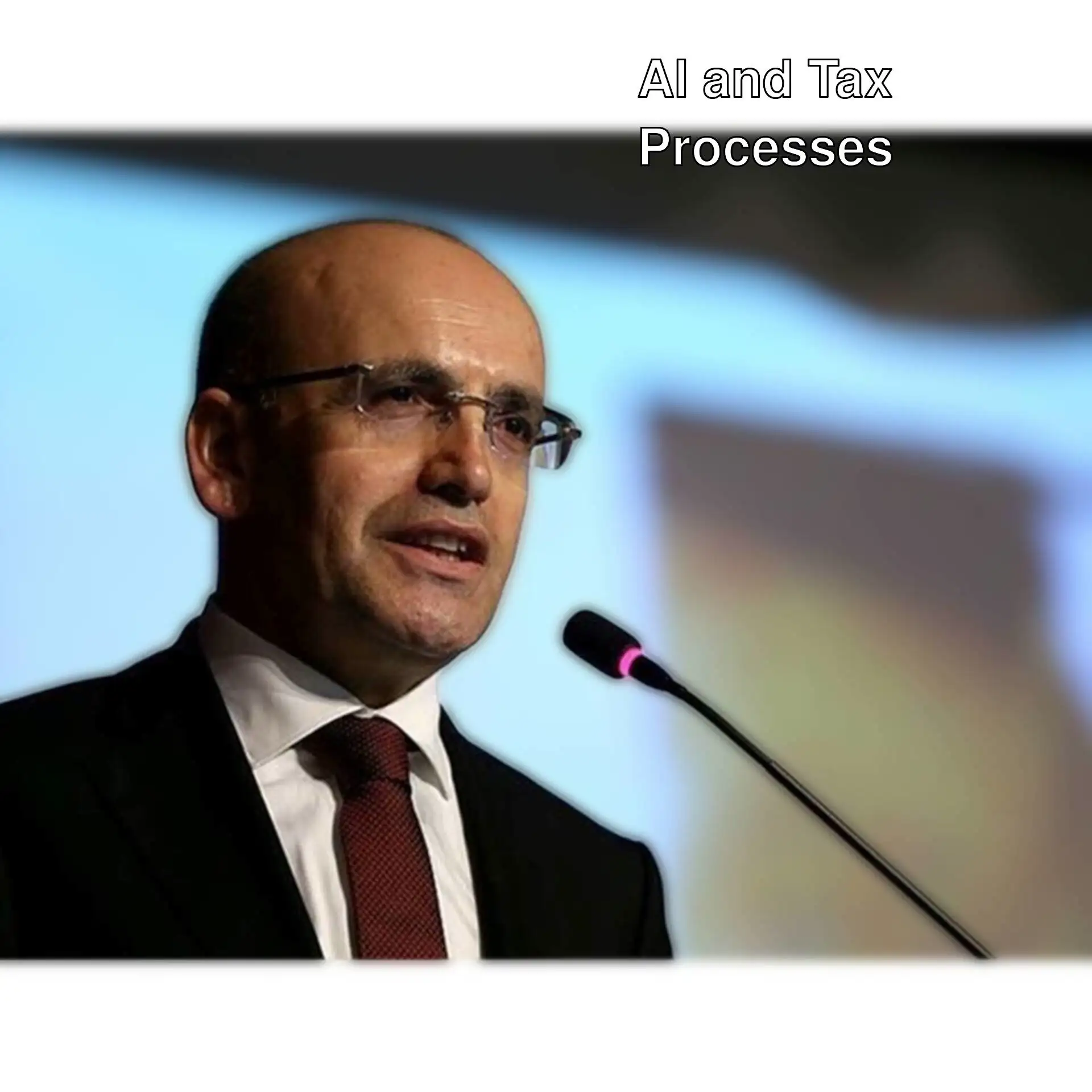 A man speaking about tax processes with artificial intelligence. A man speaking about tax processes with artificial intelligence.