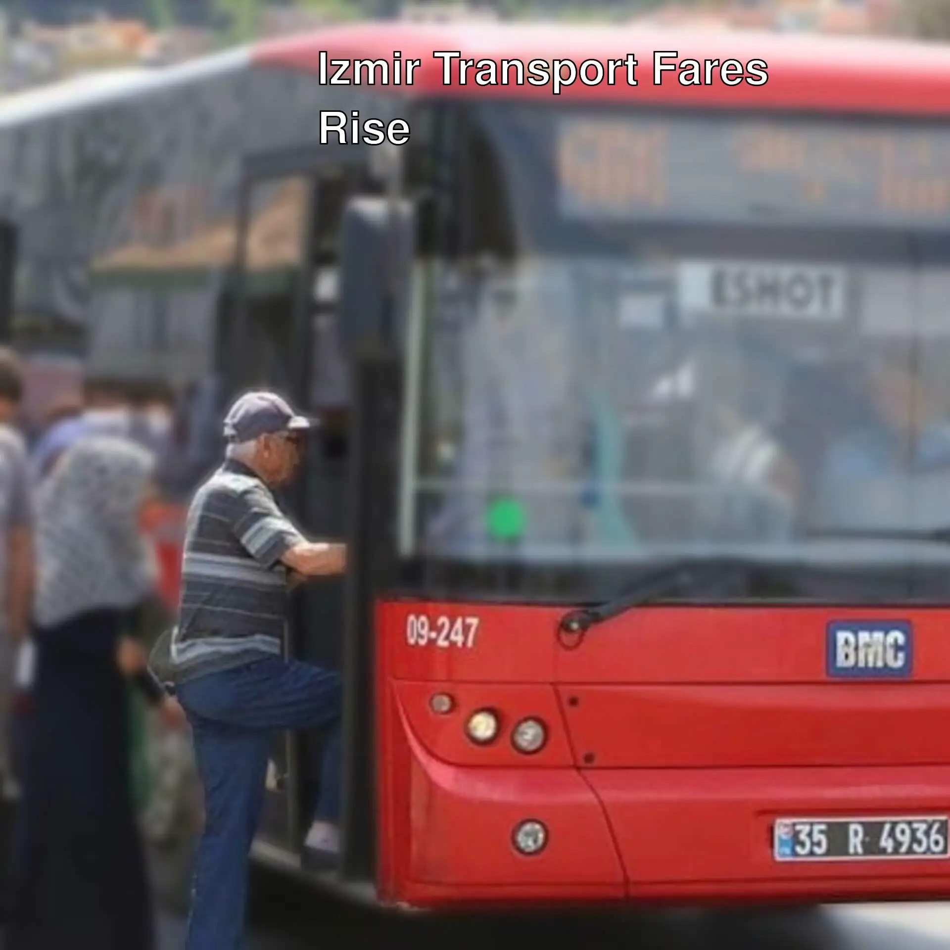 A group of people boarding a bus in Izmir. A group of people boarding a bus in Izmir.