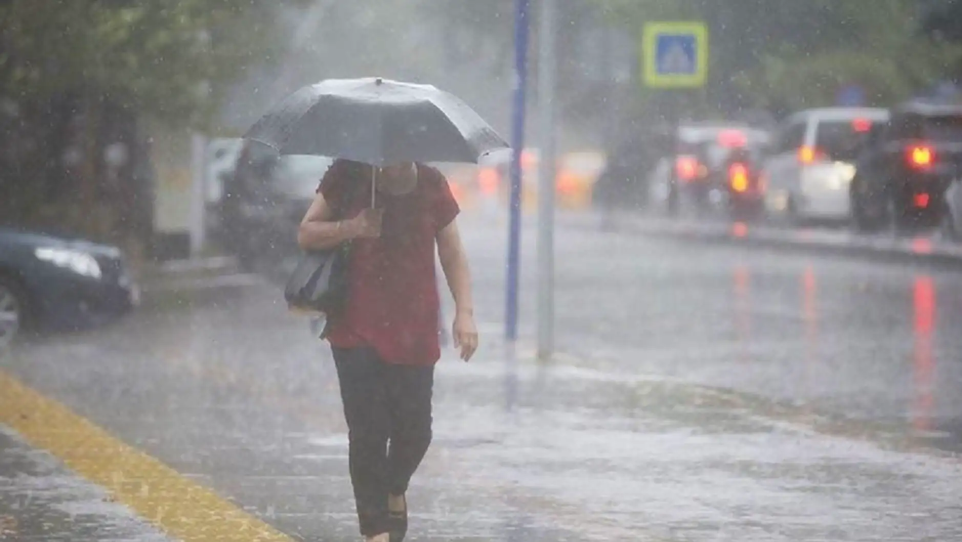 A person holding an umbrella and walking in the rain. A person holding an umbrella and walking in the rain.