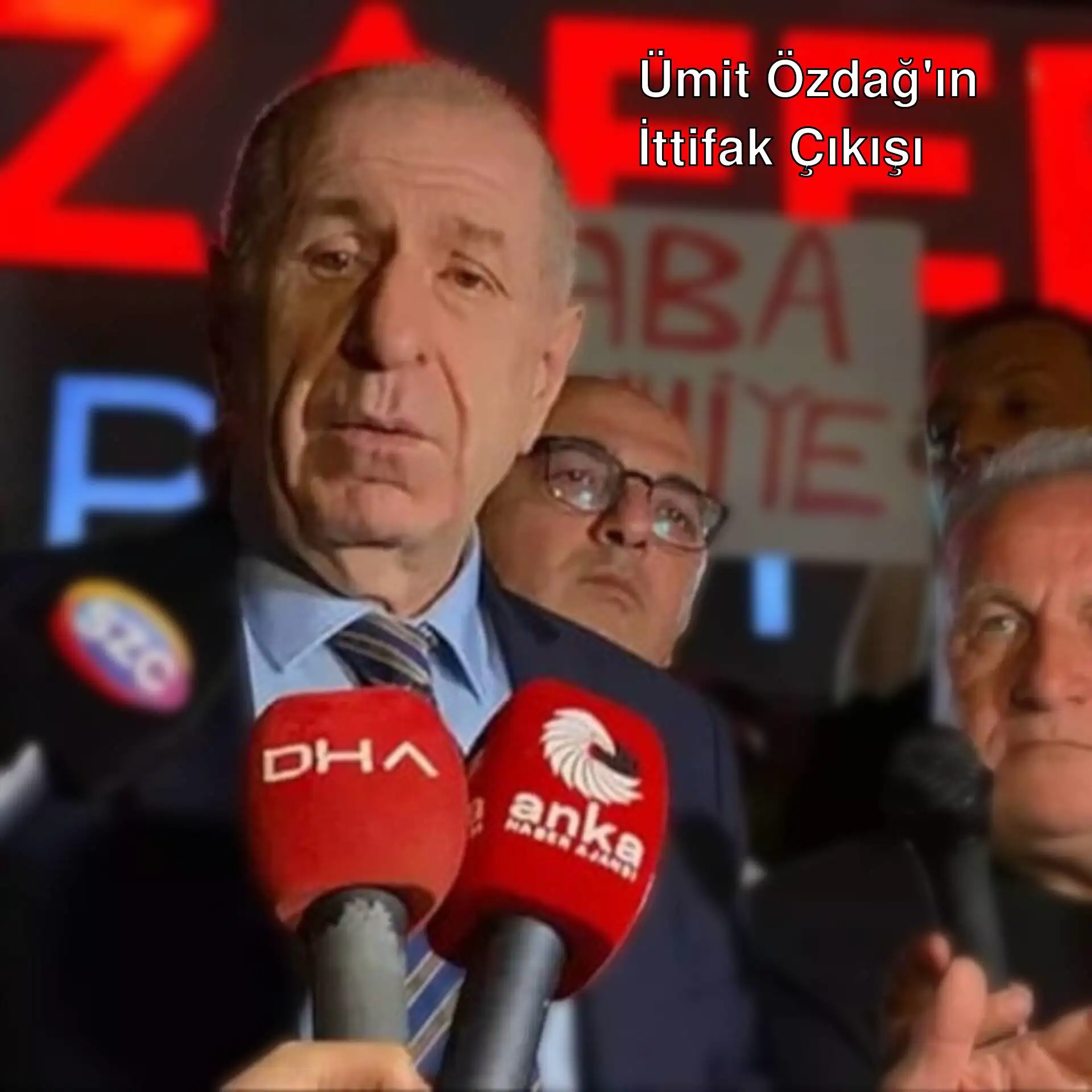 Ümit Özdağ, mikrofonlara konuşuyor. Ümit Özdağ, mikrofonlara konuşuyor.