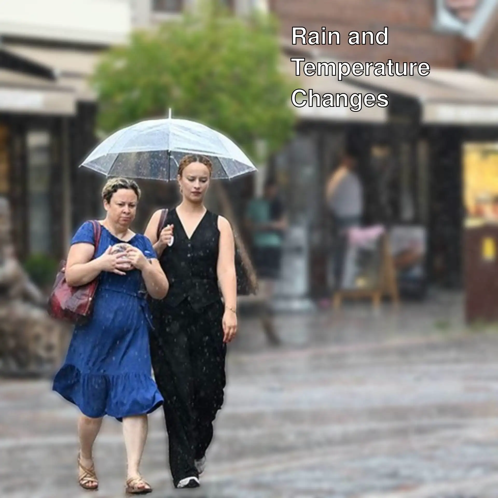 Two women walking in the rain in Istanbul. Two women walking in the rain in Istanbul.
