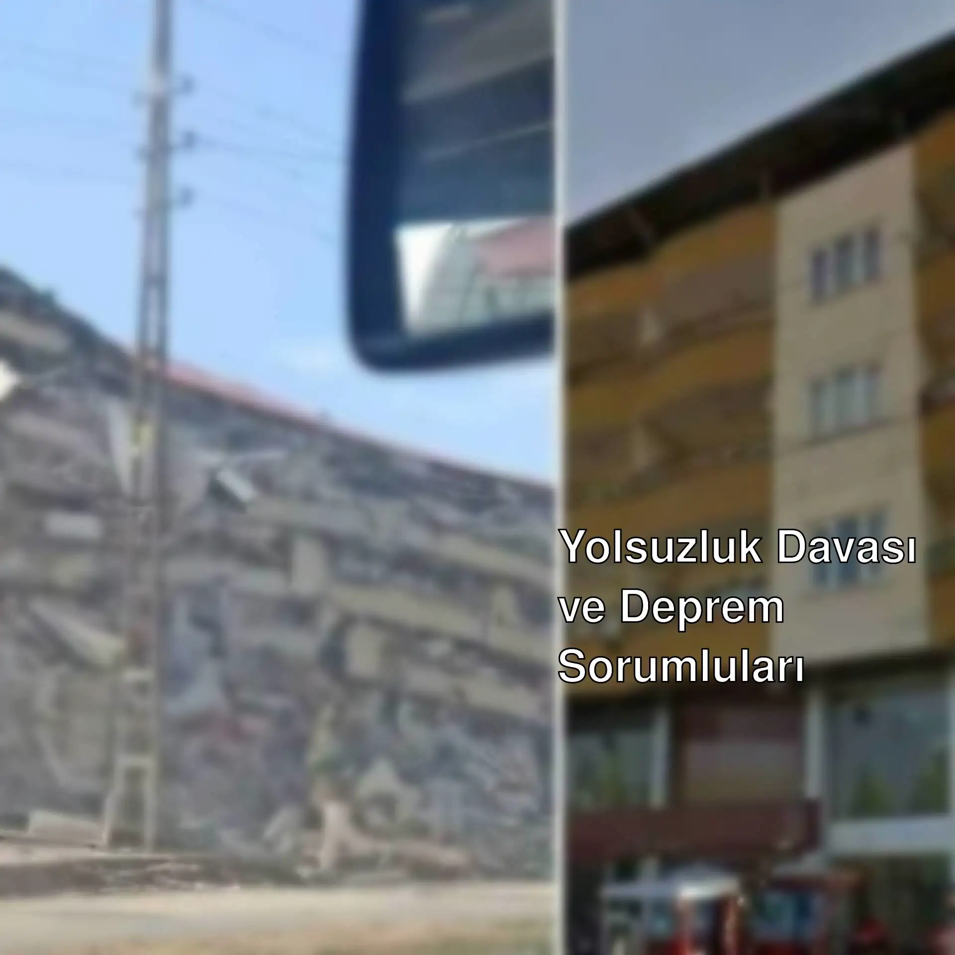 Yıkılan bir bina ve yolda bir araba.