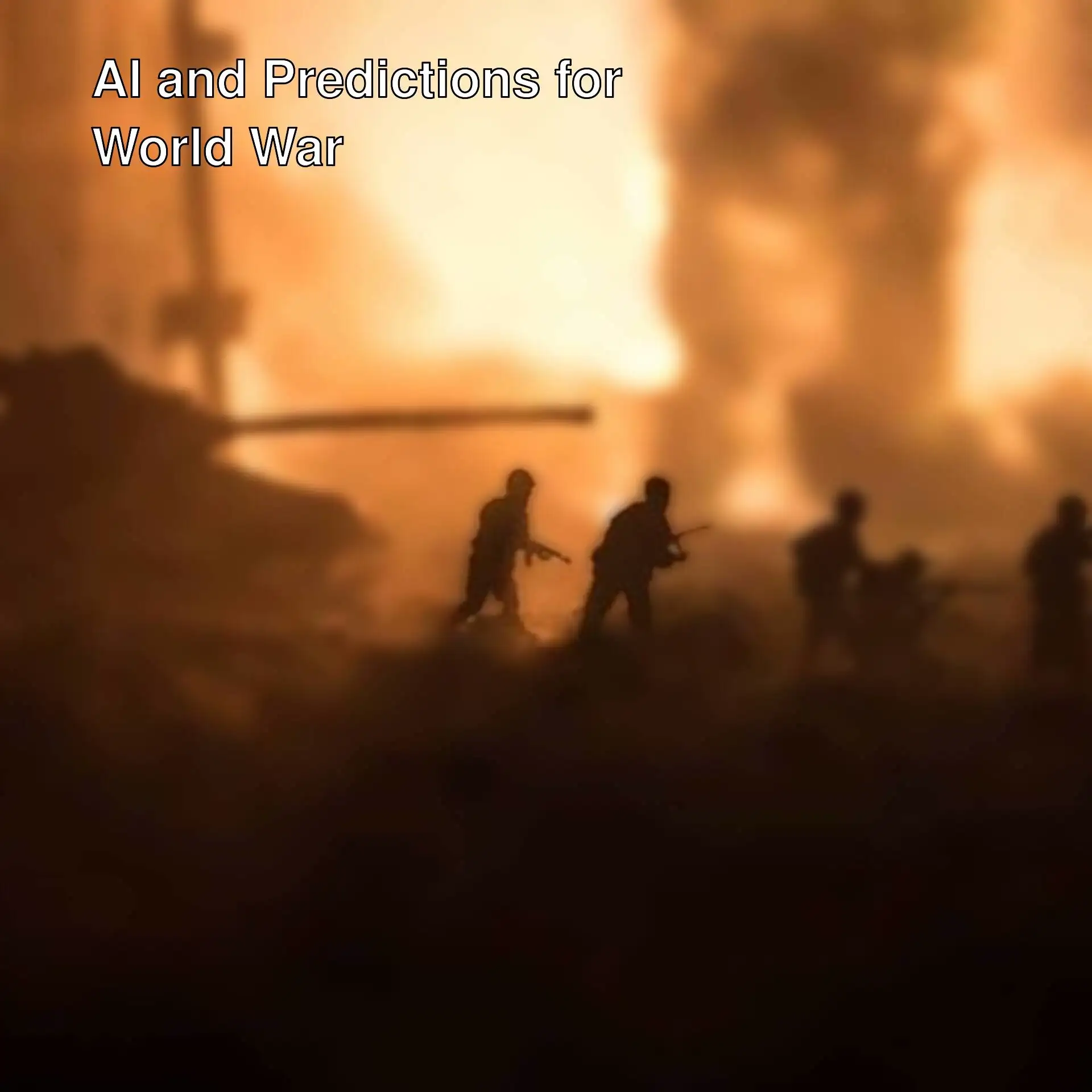 Silhouettes of soldiers with guns and smoke behind them.