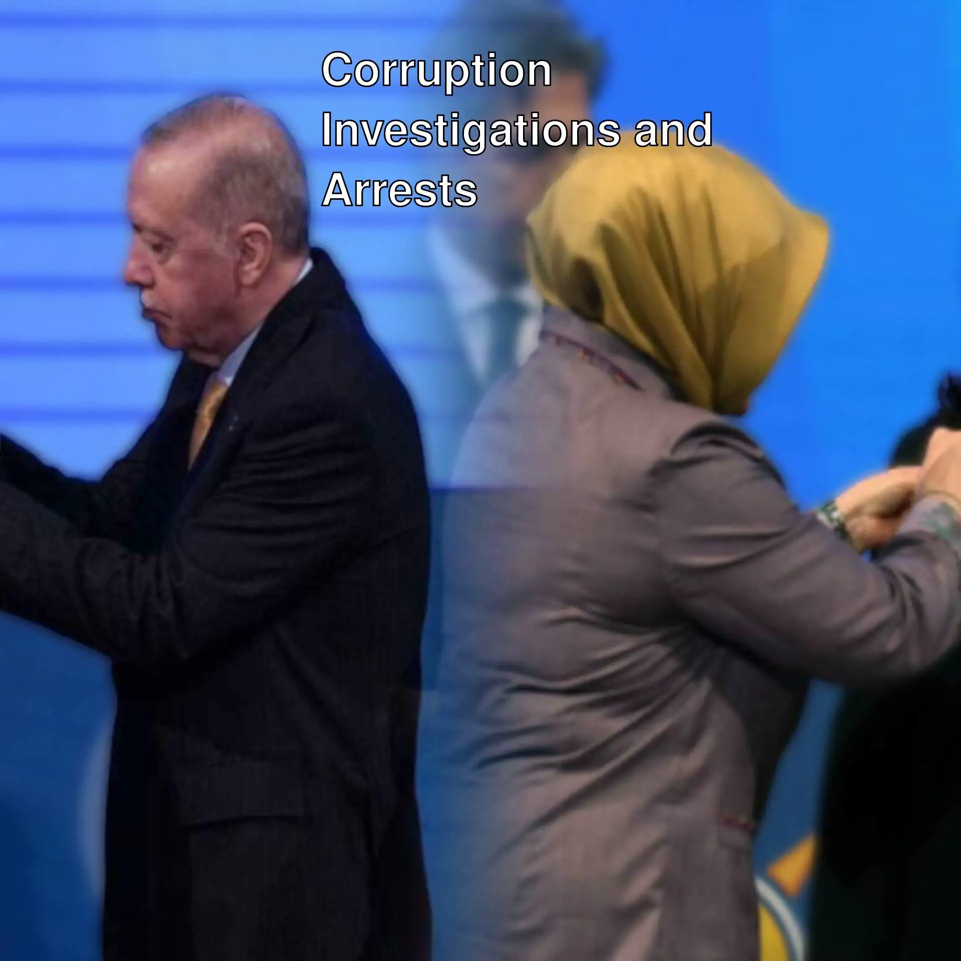 A man and woman standing in front of a blue background.