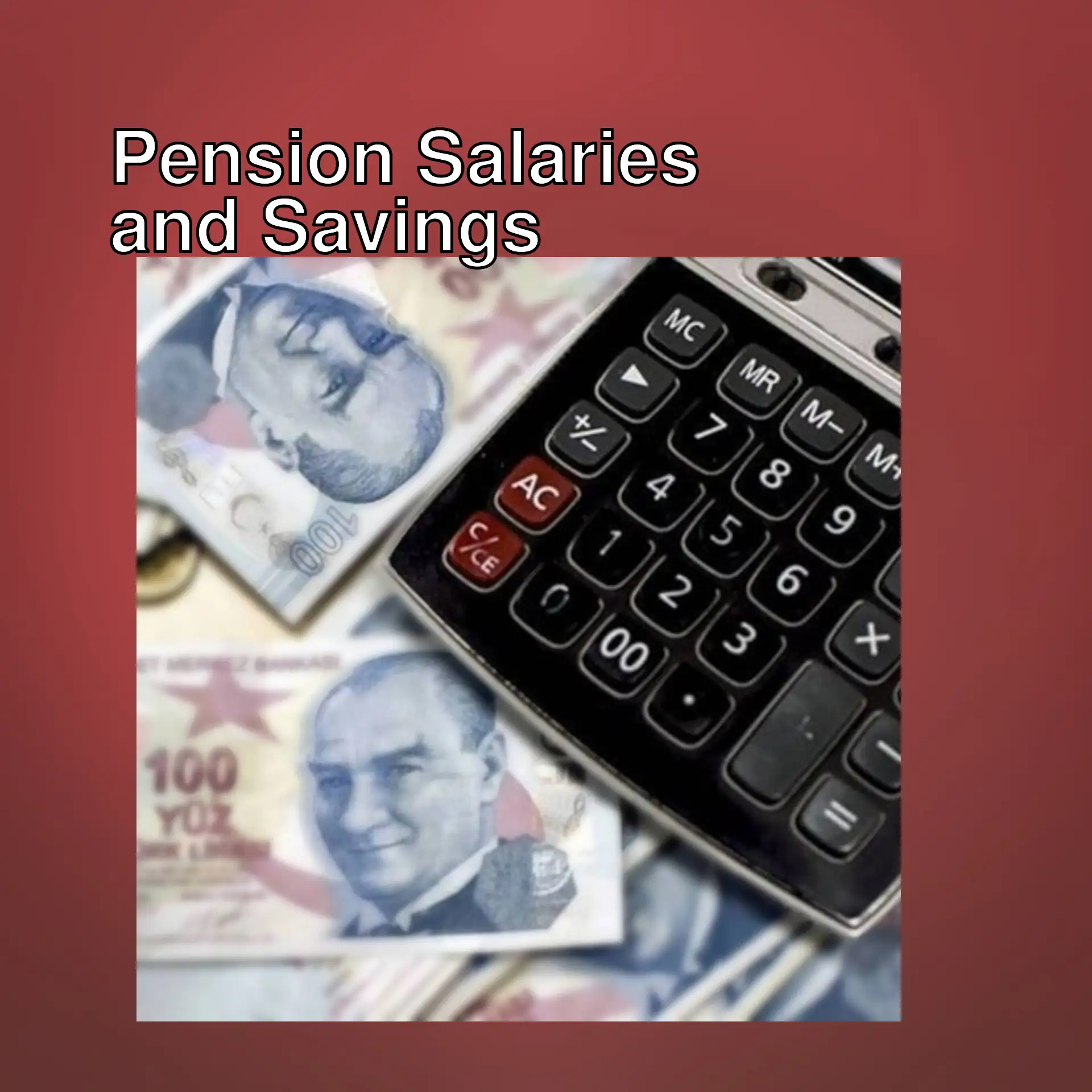 A calculator and money on a table regarding expenditures and pension salaries