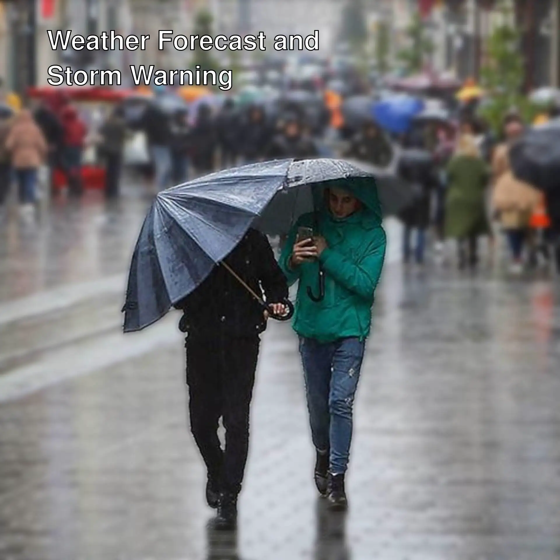 People walking with umbrellas.