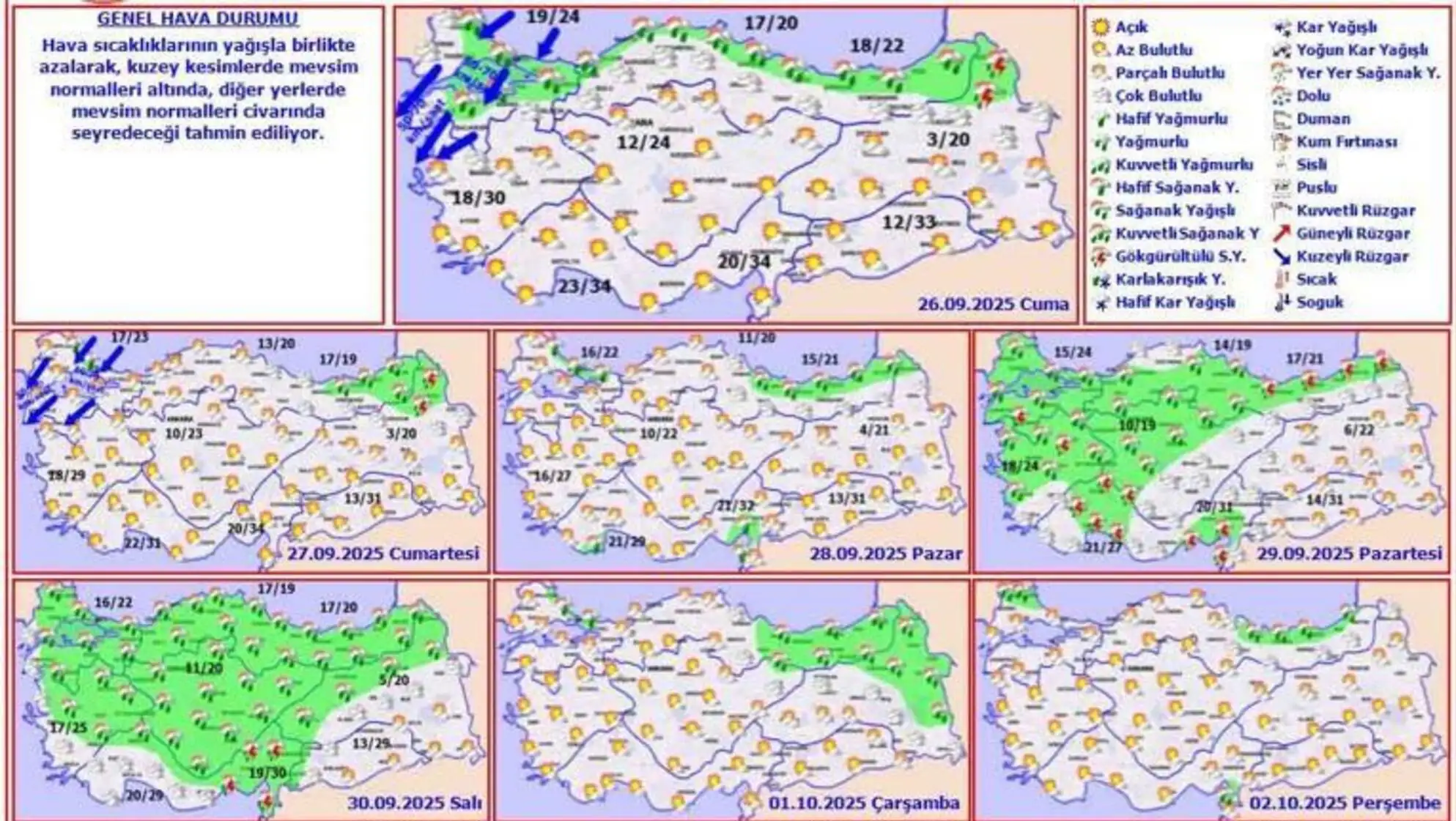 Weather forecast map of Turkey.
