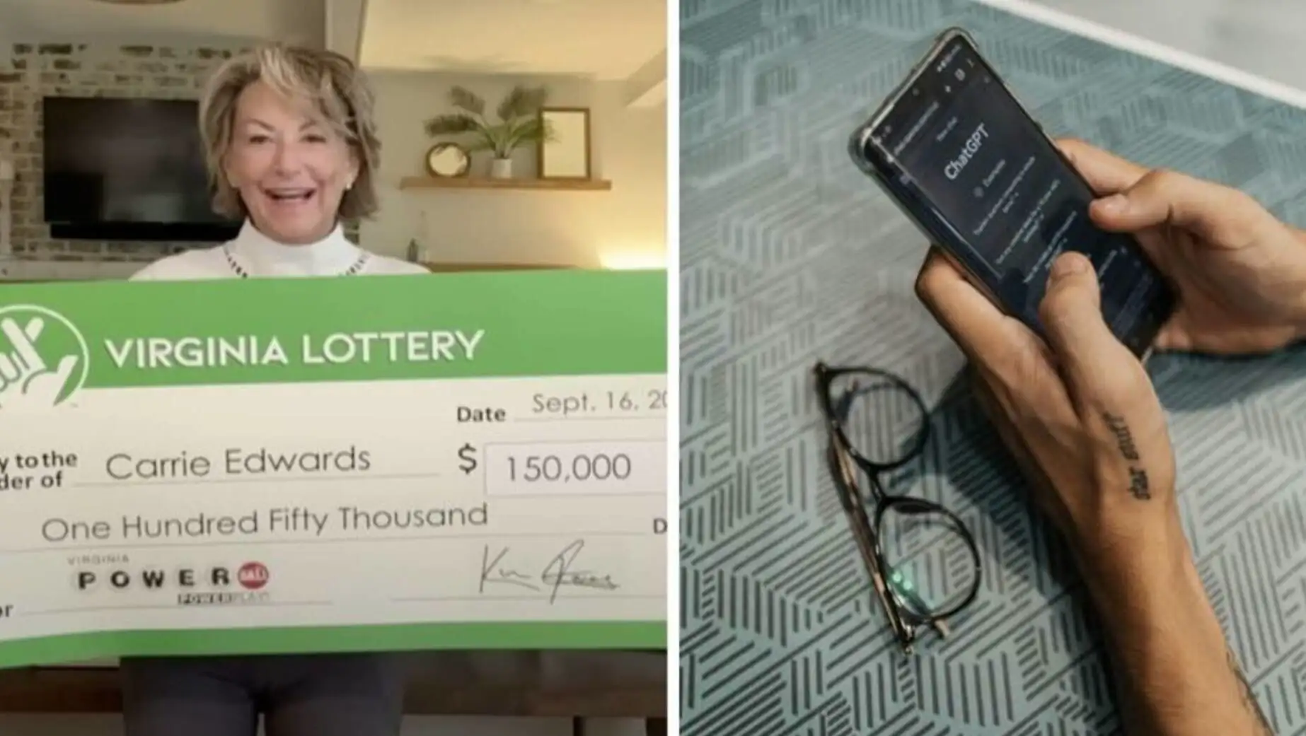 Carrie Edwards with her prize check.