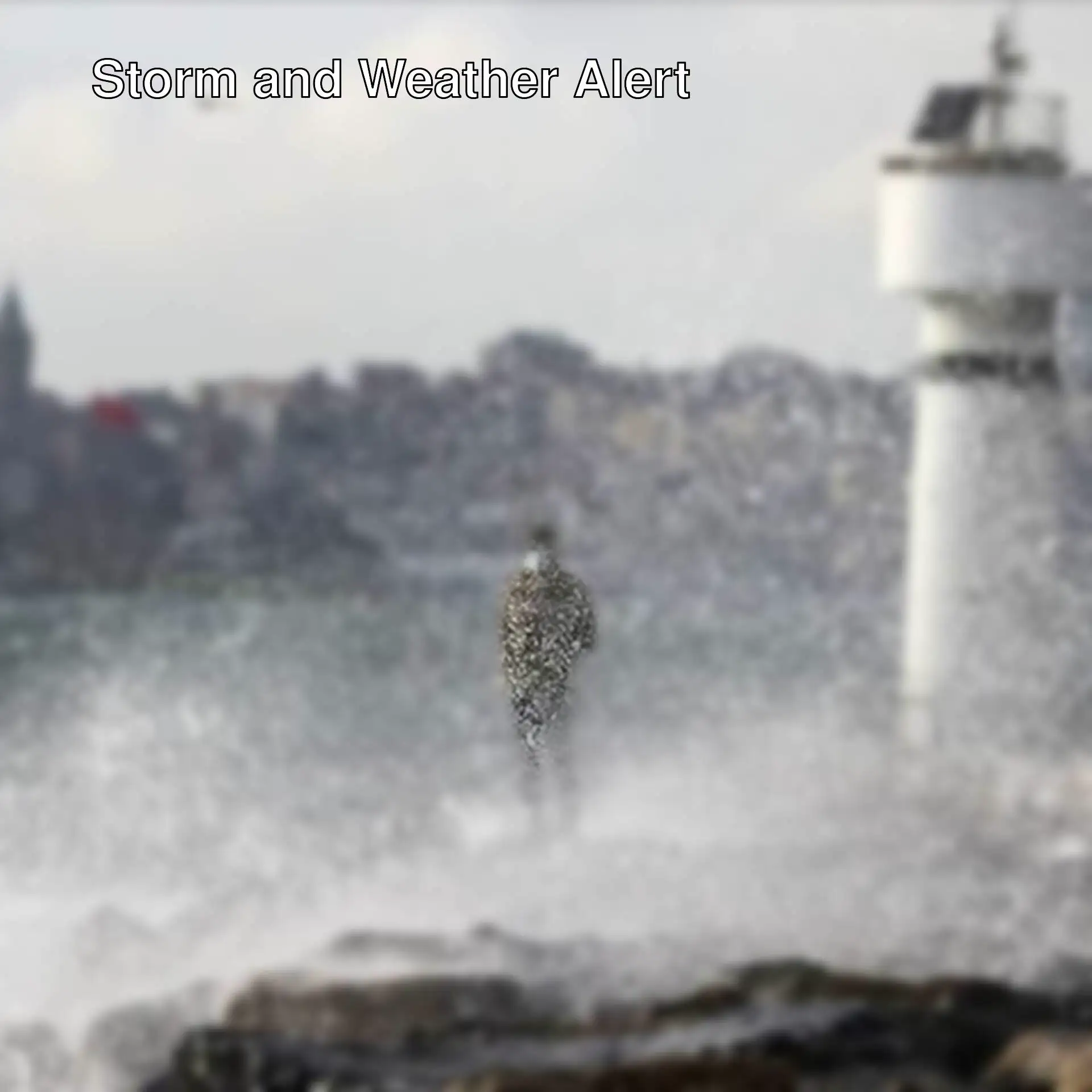 A person standing on rocks with water splashing.