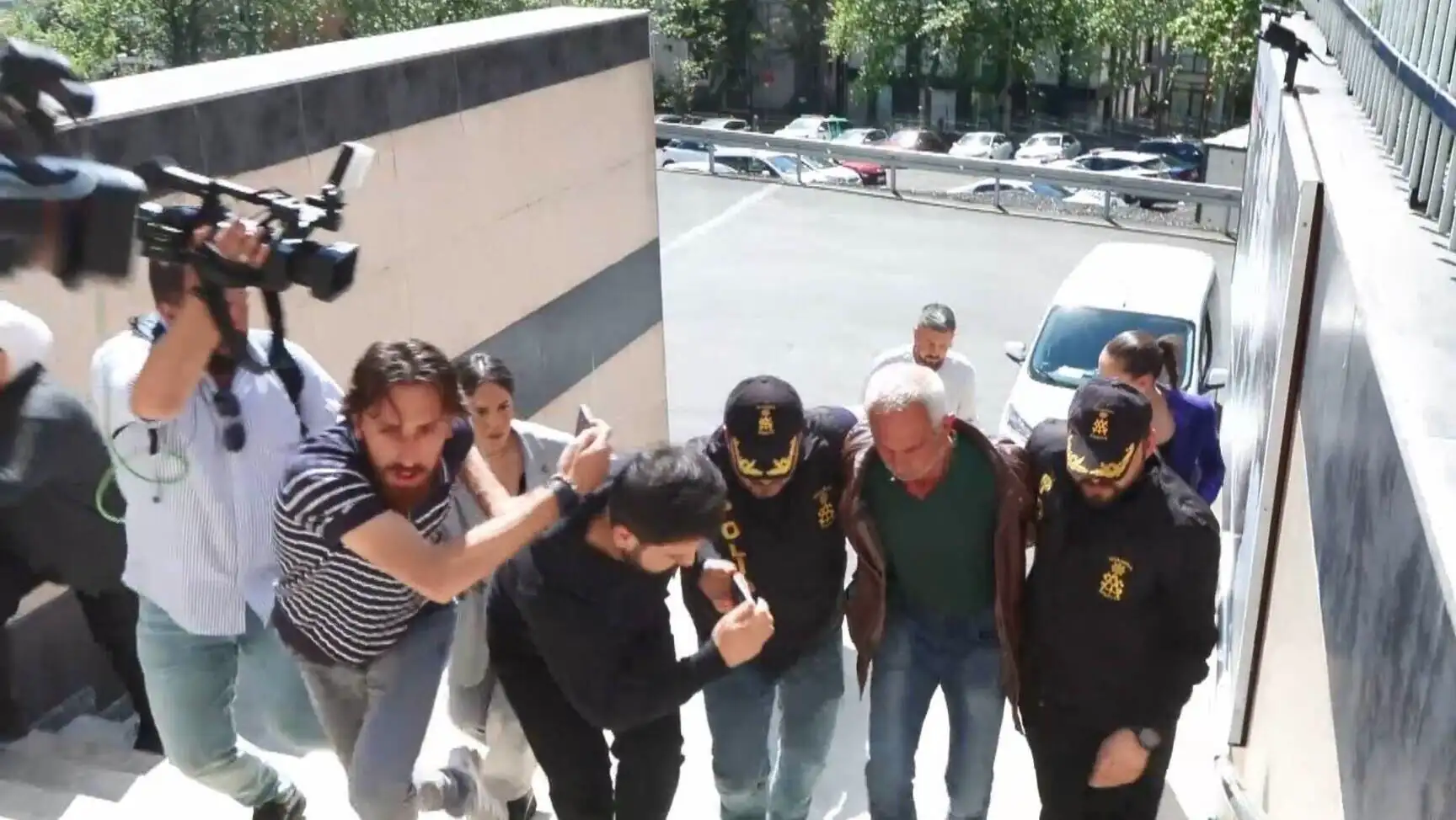 A group of people walking during the trial.