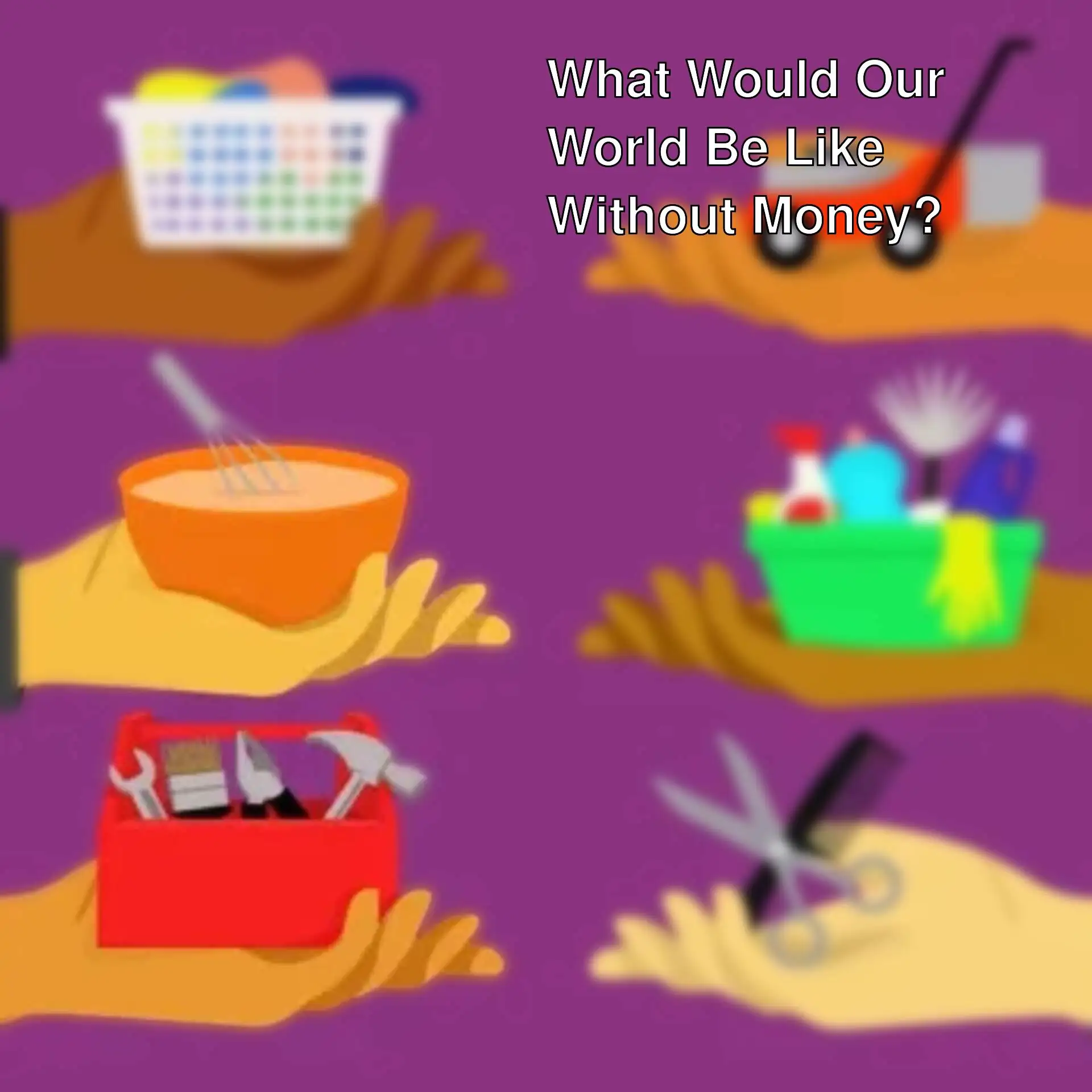 A group of hands holding objects. A group of hands holding objects.