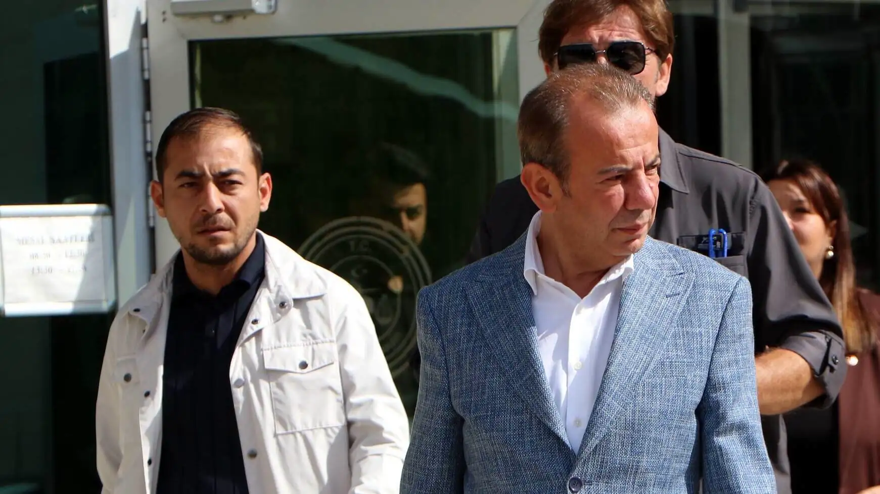 Tanju Özcan giving a statement after the hearing.