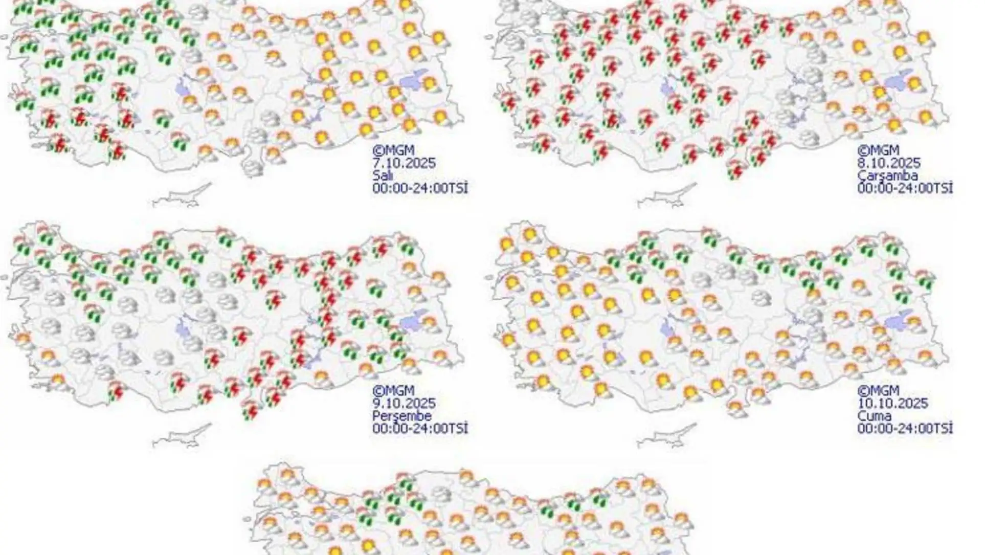 Maps with different weather symbols.