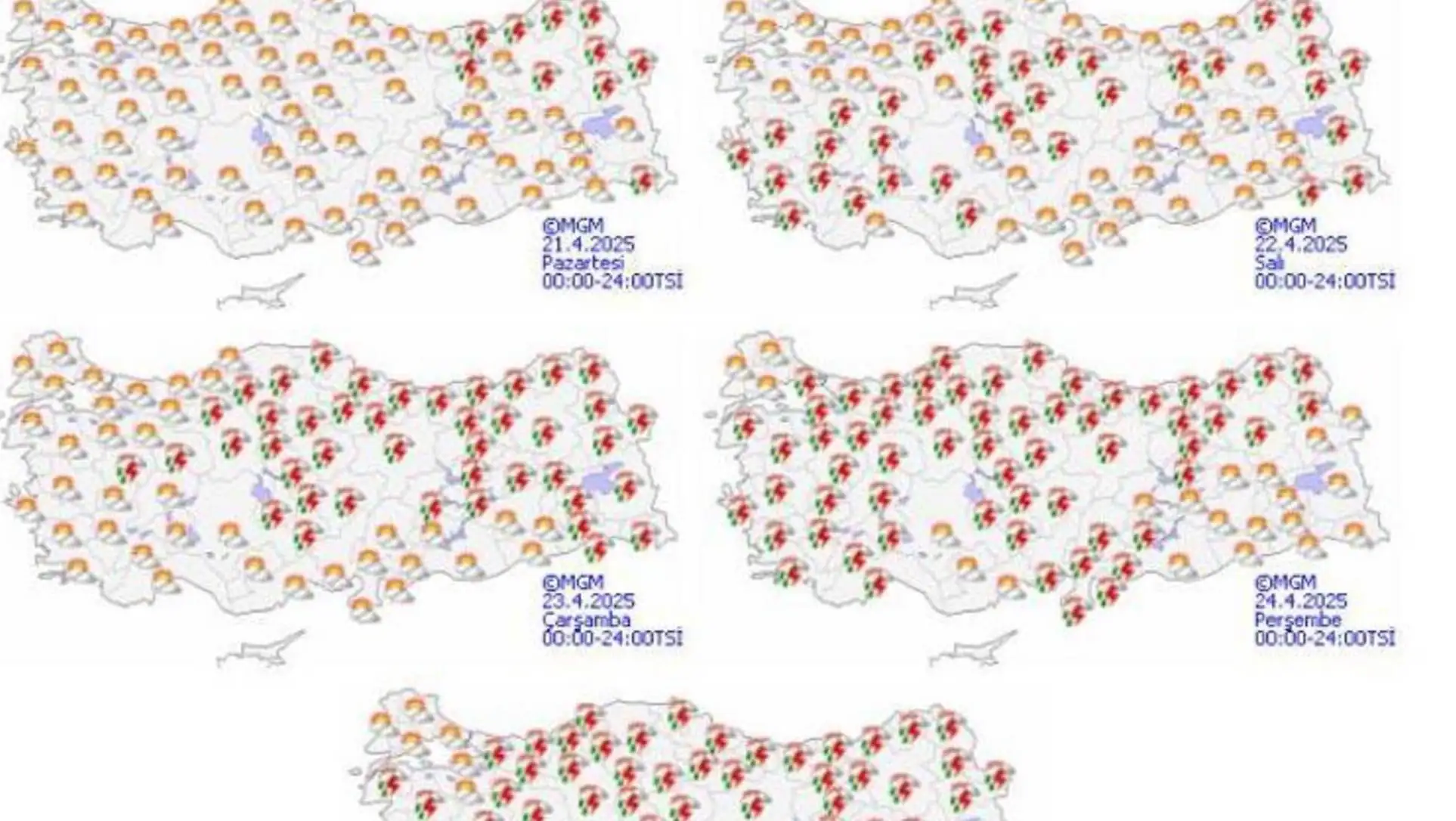A map showing different weather conditions.