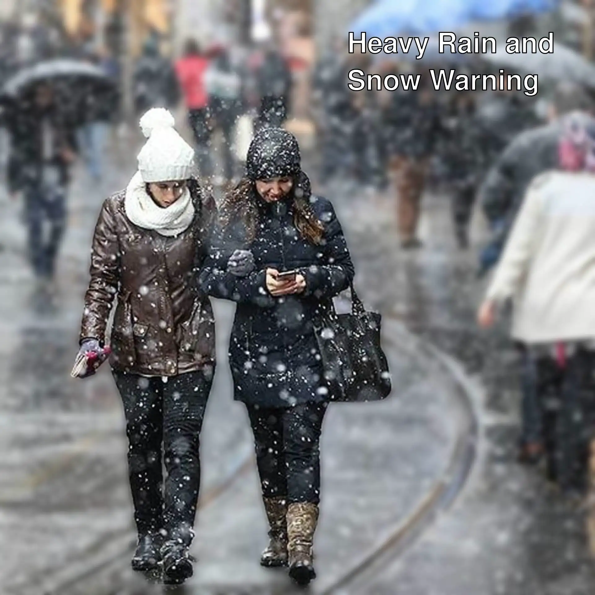 People walking in the snow during winter.