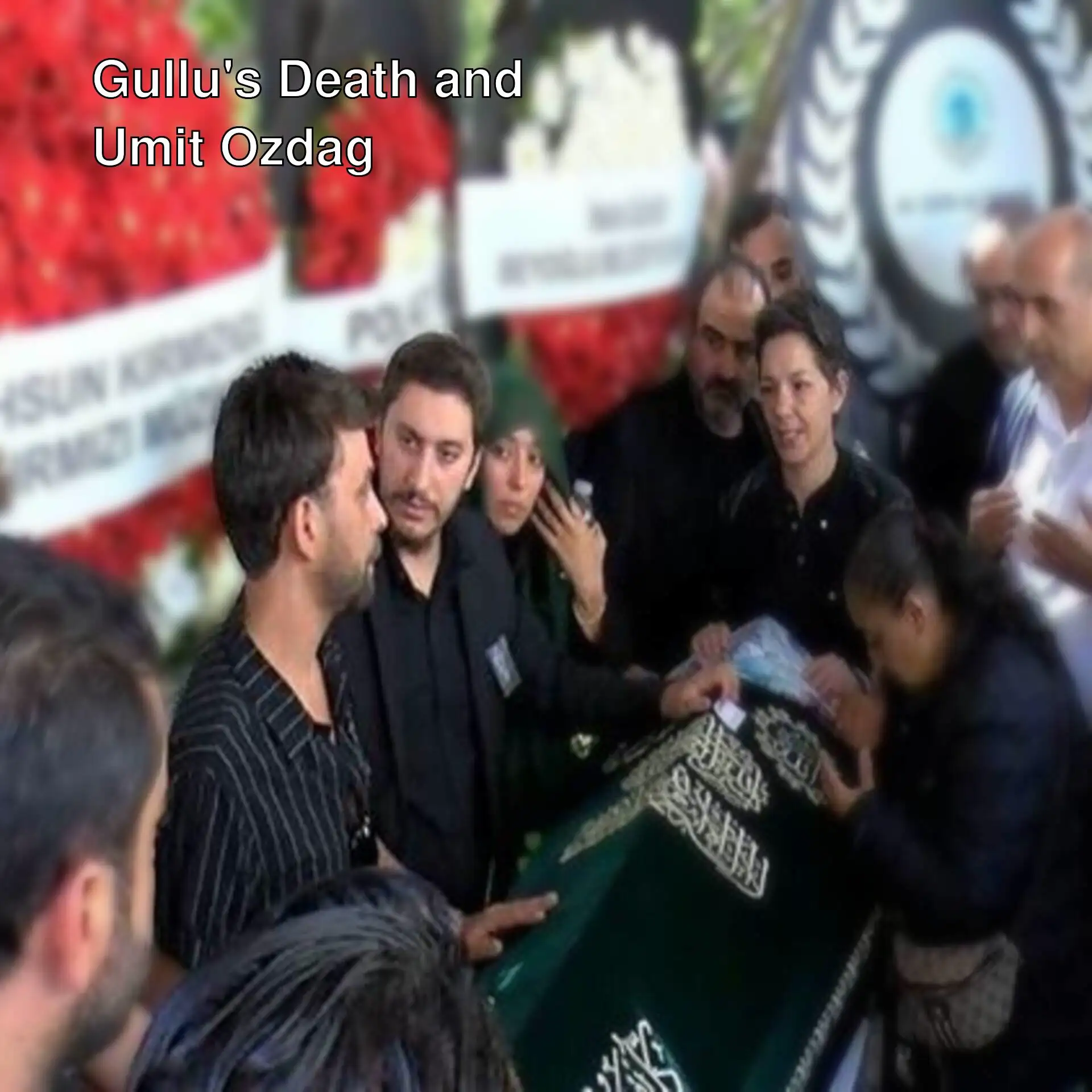 People gathered around Gullu's coffin.