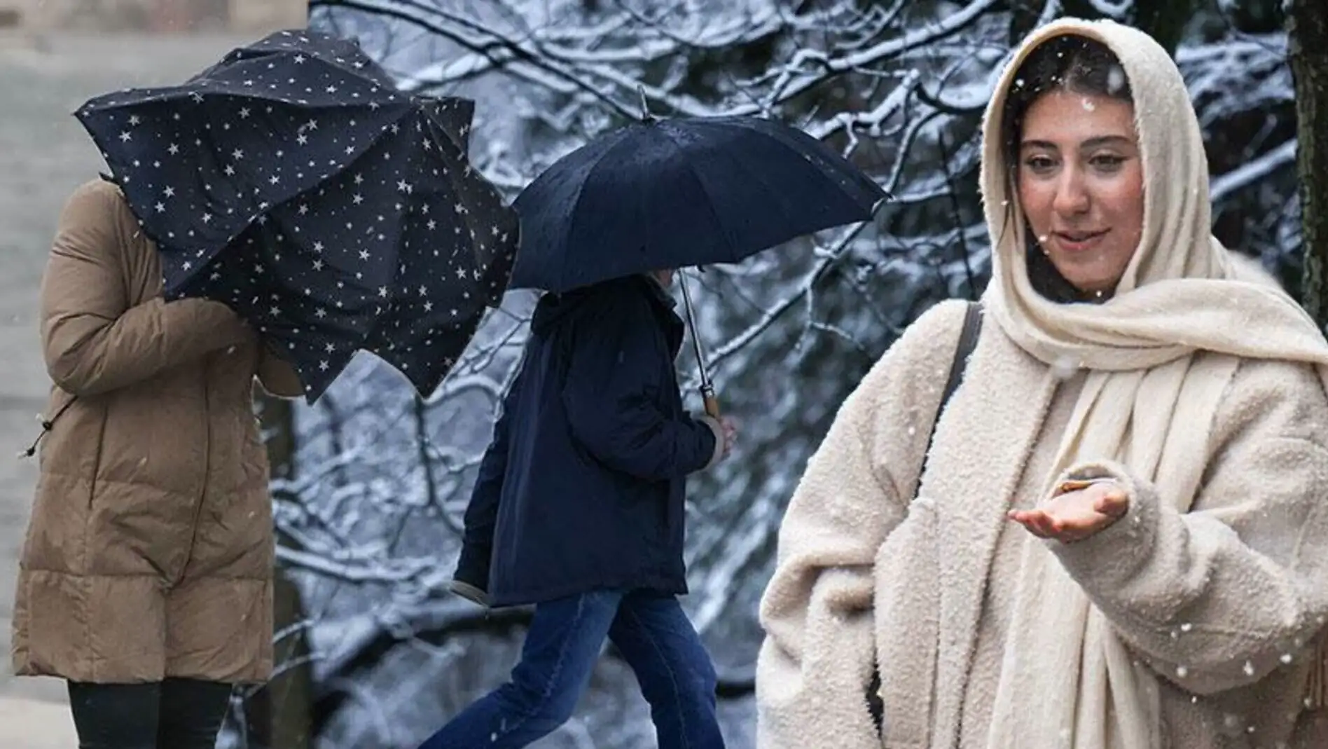 Two women walking in the snow.