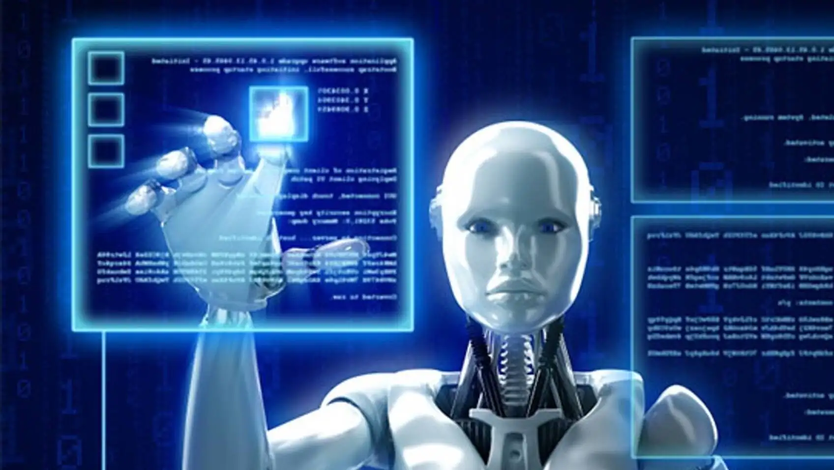Bir robot ekrana dokunuyor.