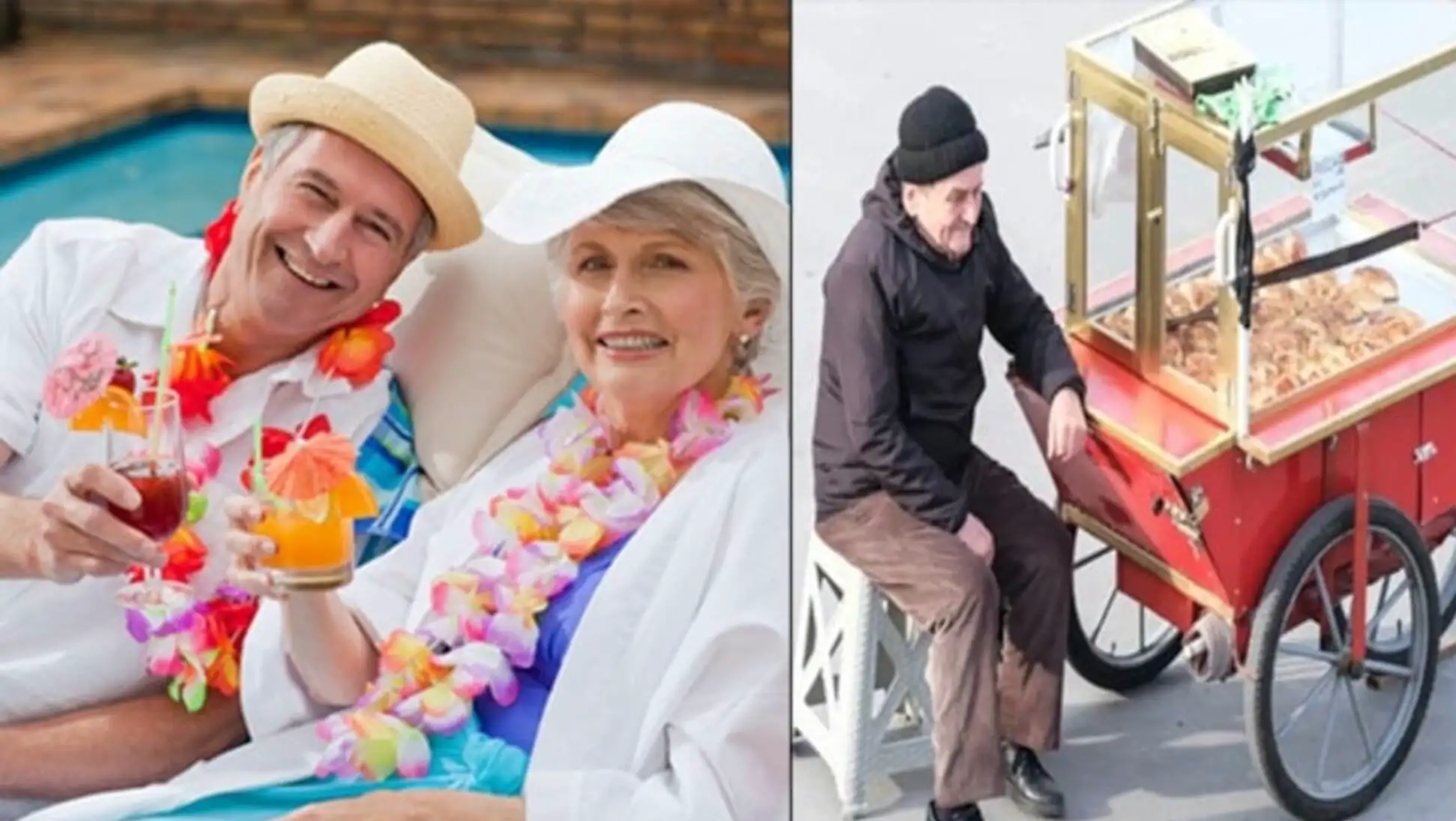 A man and woman sitting on a cart.