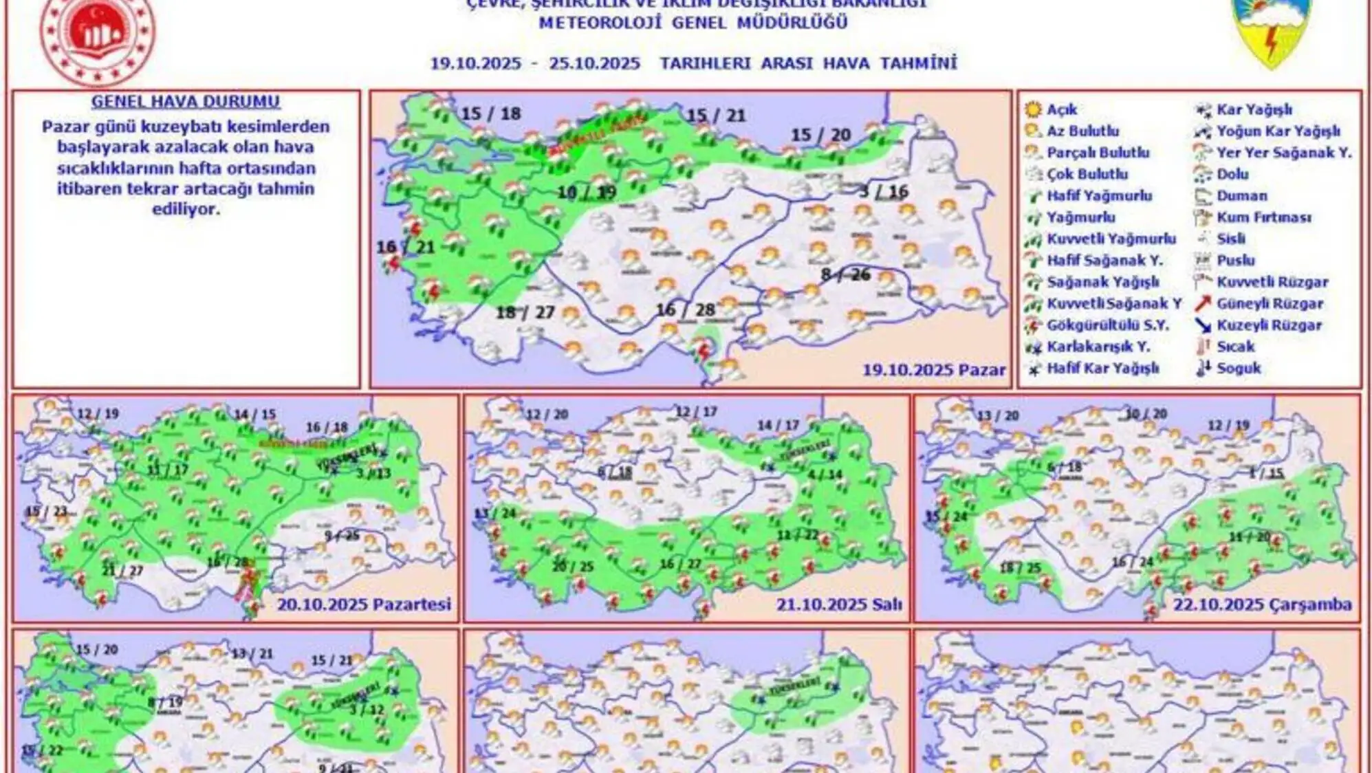 Farklı hava koşullarını gösteren bir harita. Farklı hava koşullarını gösteren bir harita.