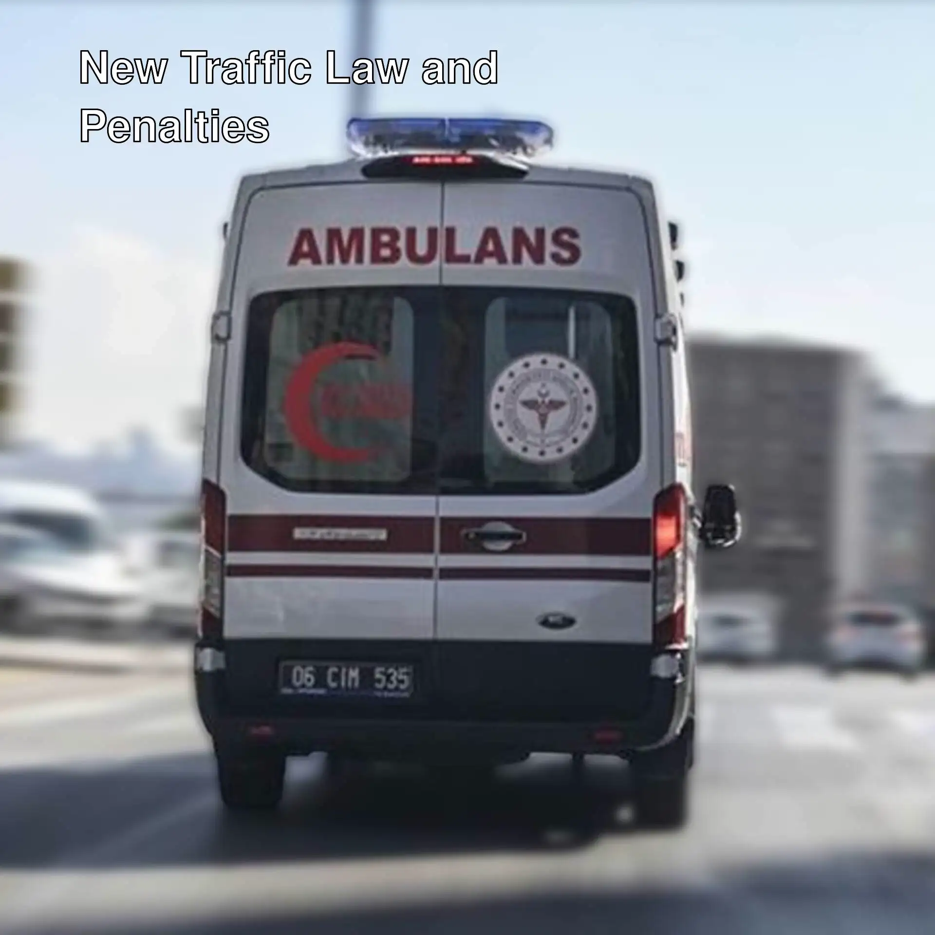 A white ambulance on a road A white ambulance on a road