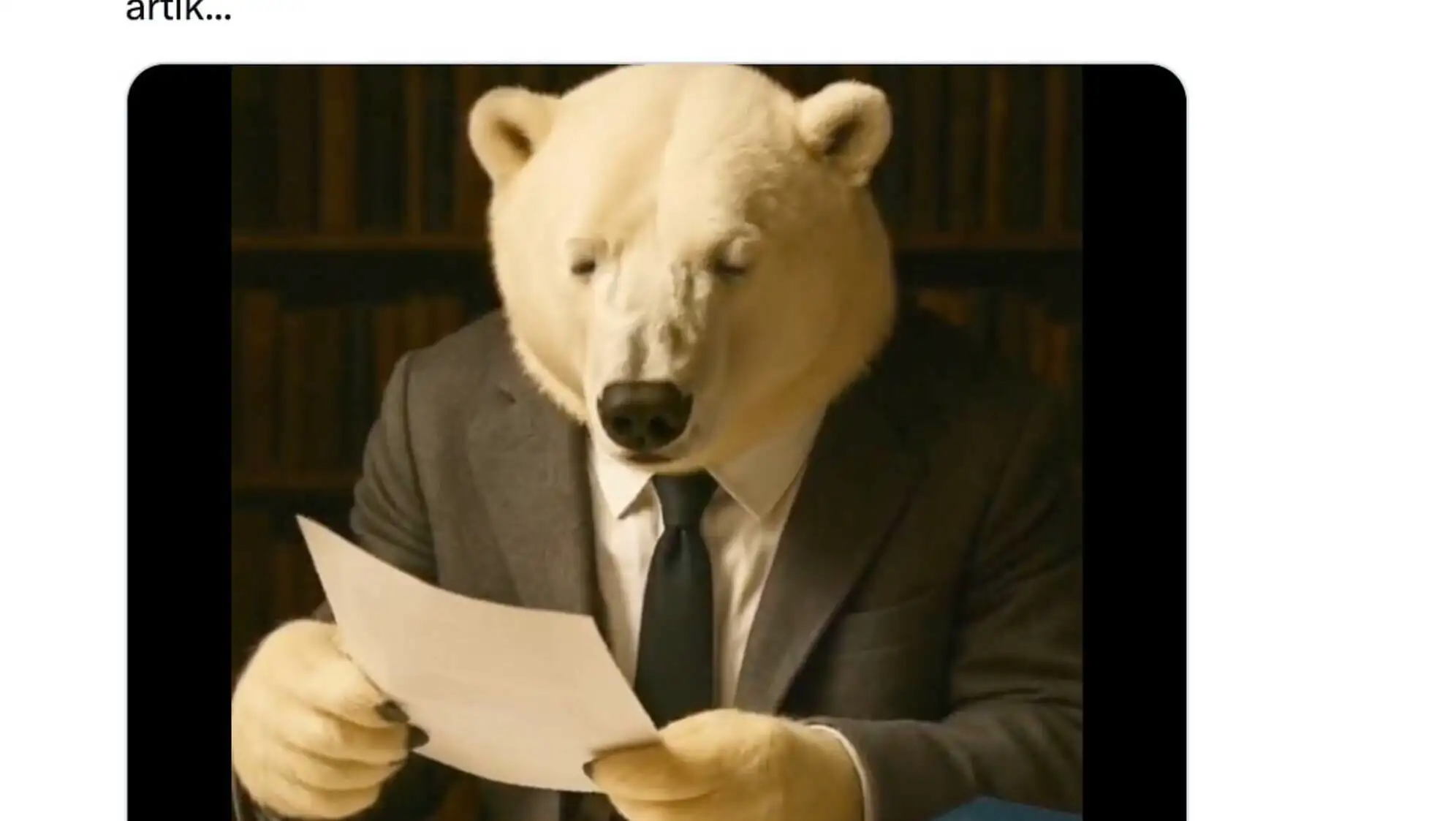 A polar bear in a suit reading a newspaper. A polar bear in a suit reading a newspaper.
