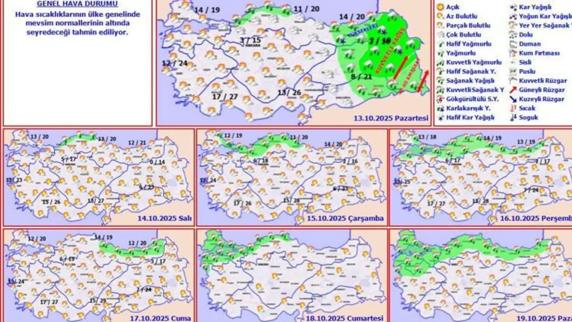Türkiye haritası ve hava durumu tahminleri.