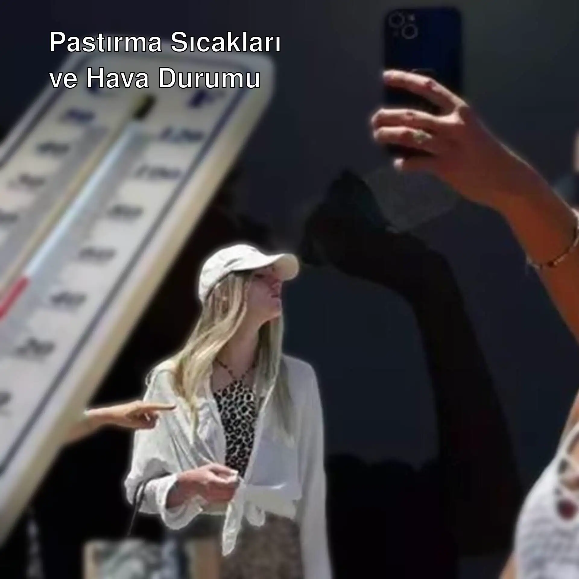 Bir kadın termometre ile selfie çekiyor.