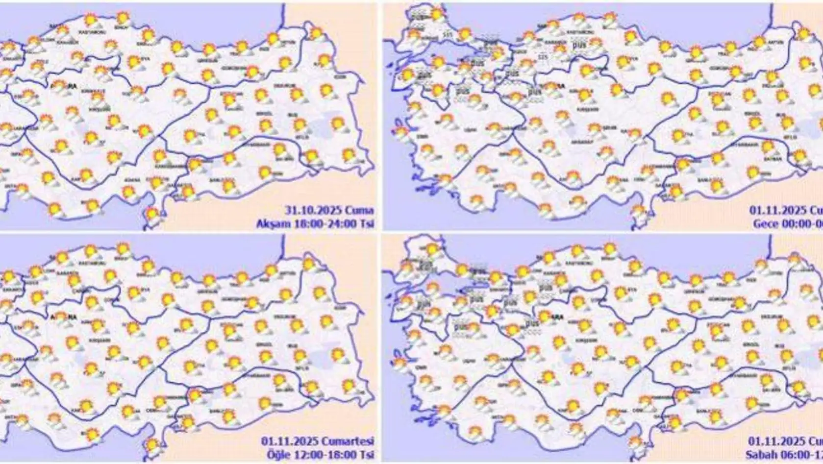 A collage of maps with weather symbols. A collage of maps with weather symbols.