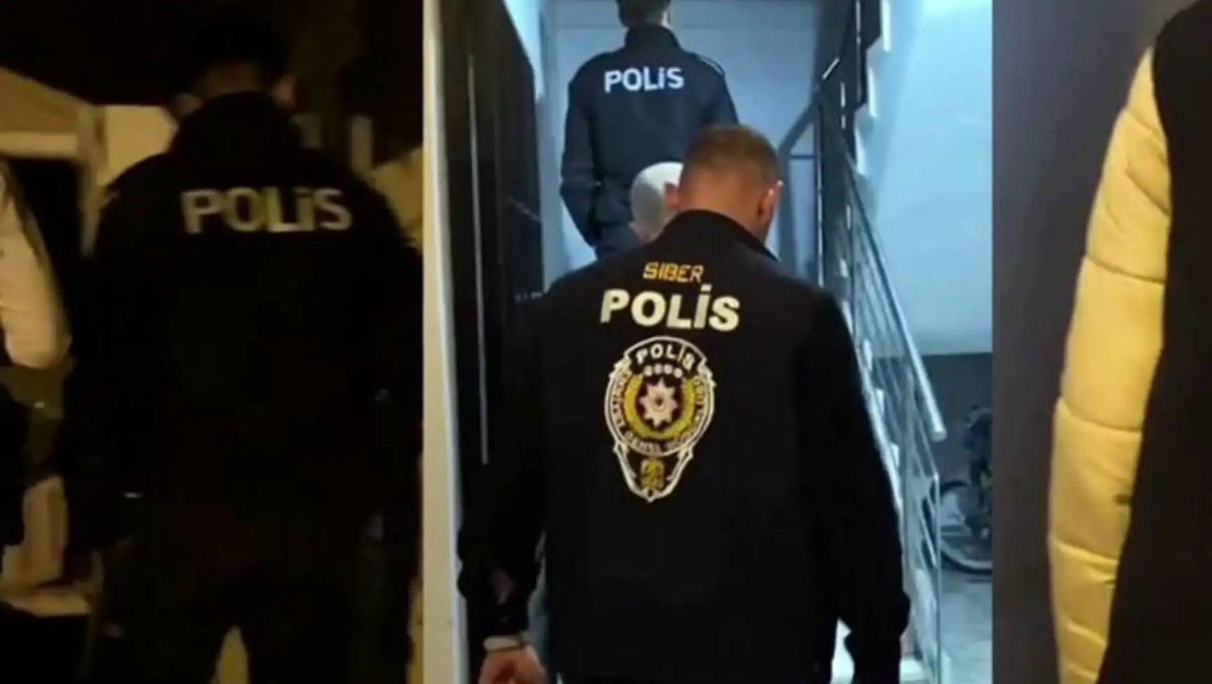 A man walking down stairs.