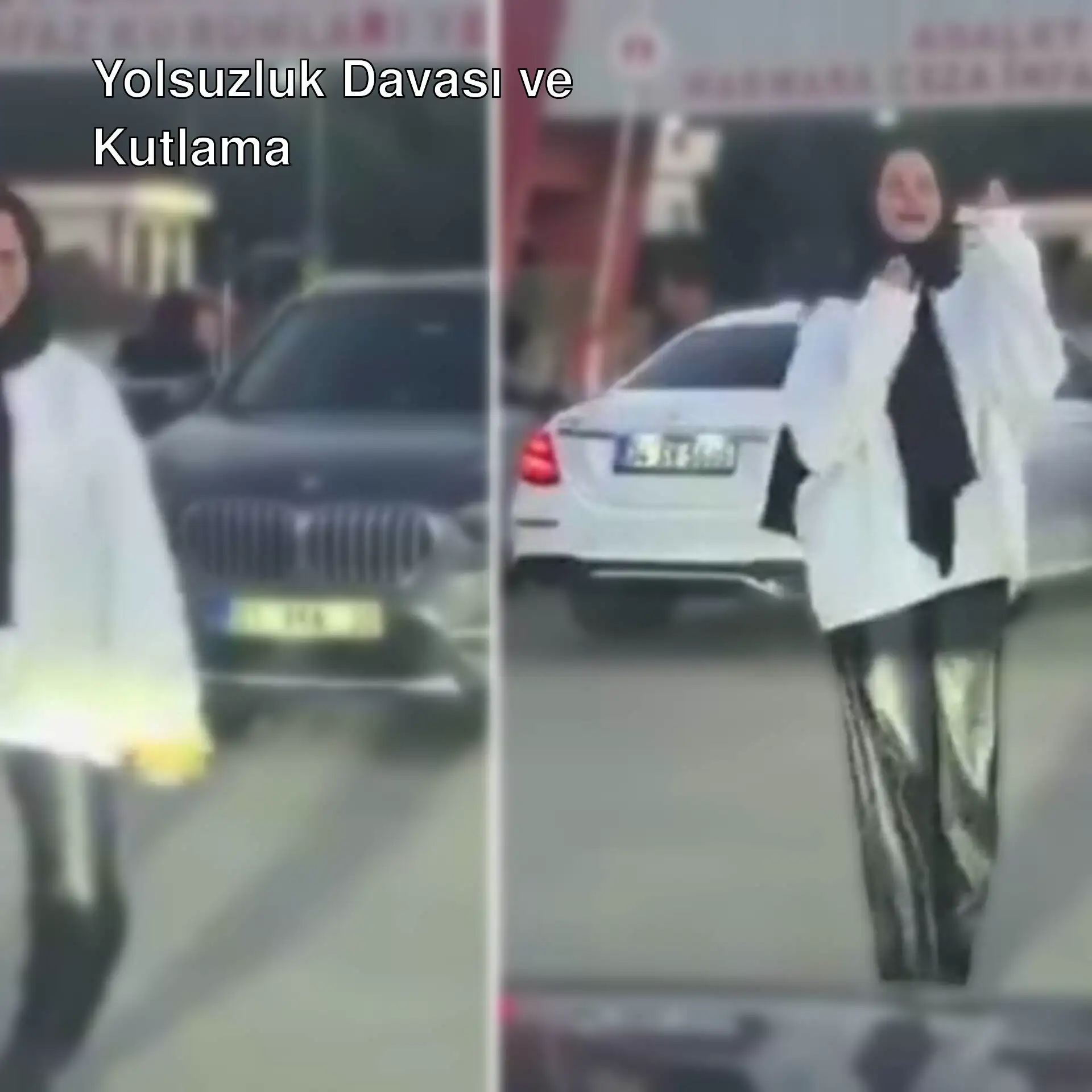 Silivri Cezaevi önünde kutlama yapan bir kadın.