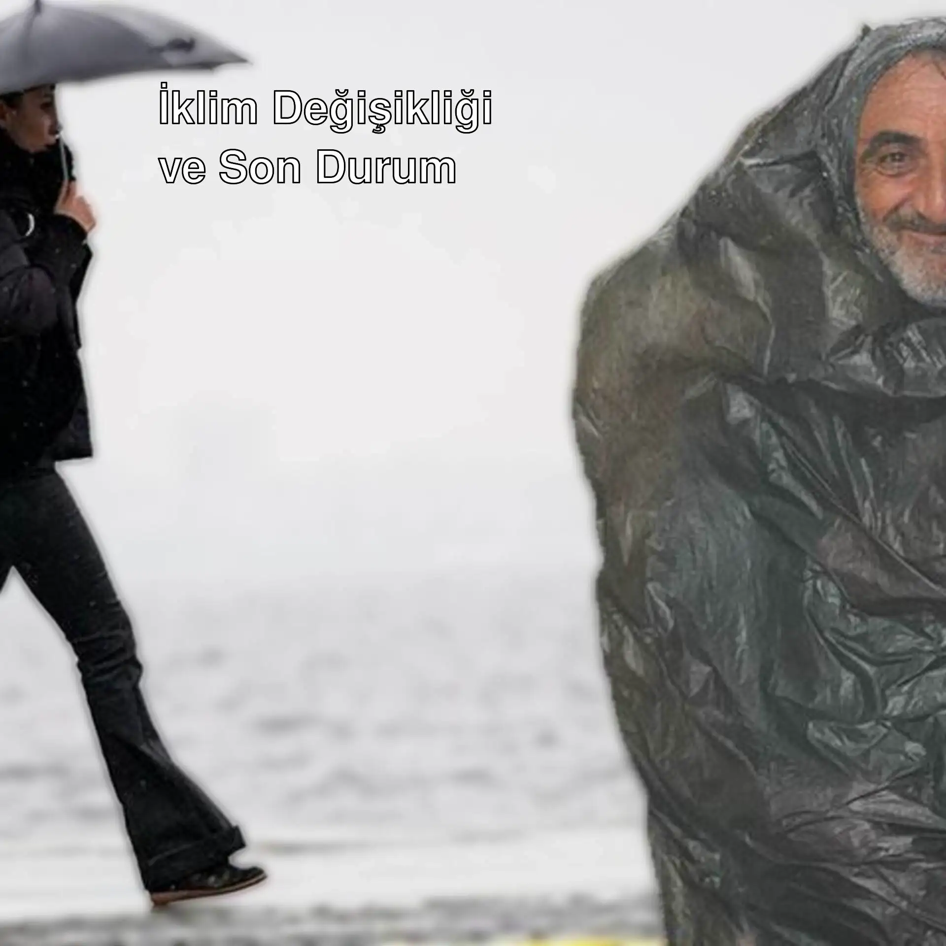 Bir kadının şemsiyesiyle yürüdüğü yağmurlu bir plaj. Bir kadının şemsiyesiyle yürüdüğü yağmurlu bir plaj.