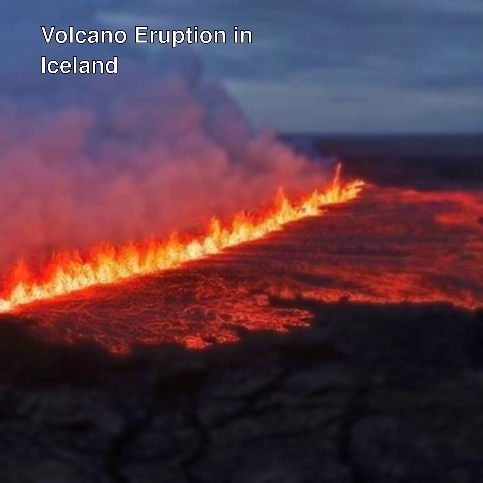 Lava flowing through a field in Iceland.