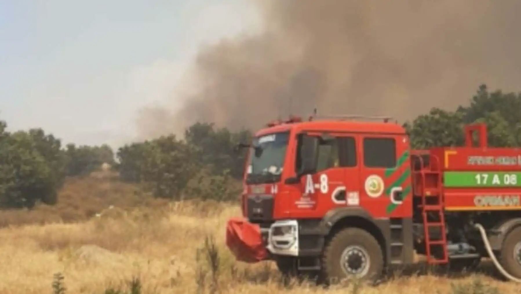 A fire truck in a field. A fire truck in a field.