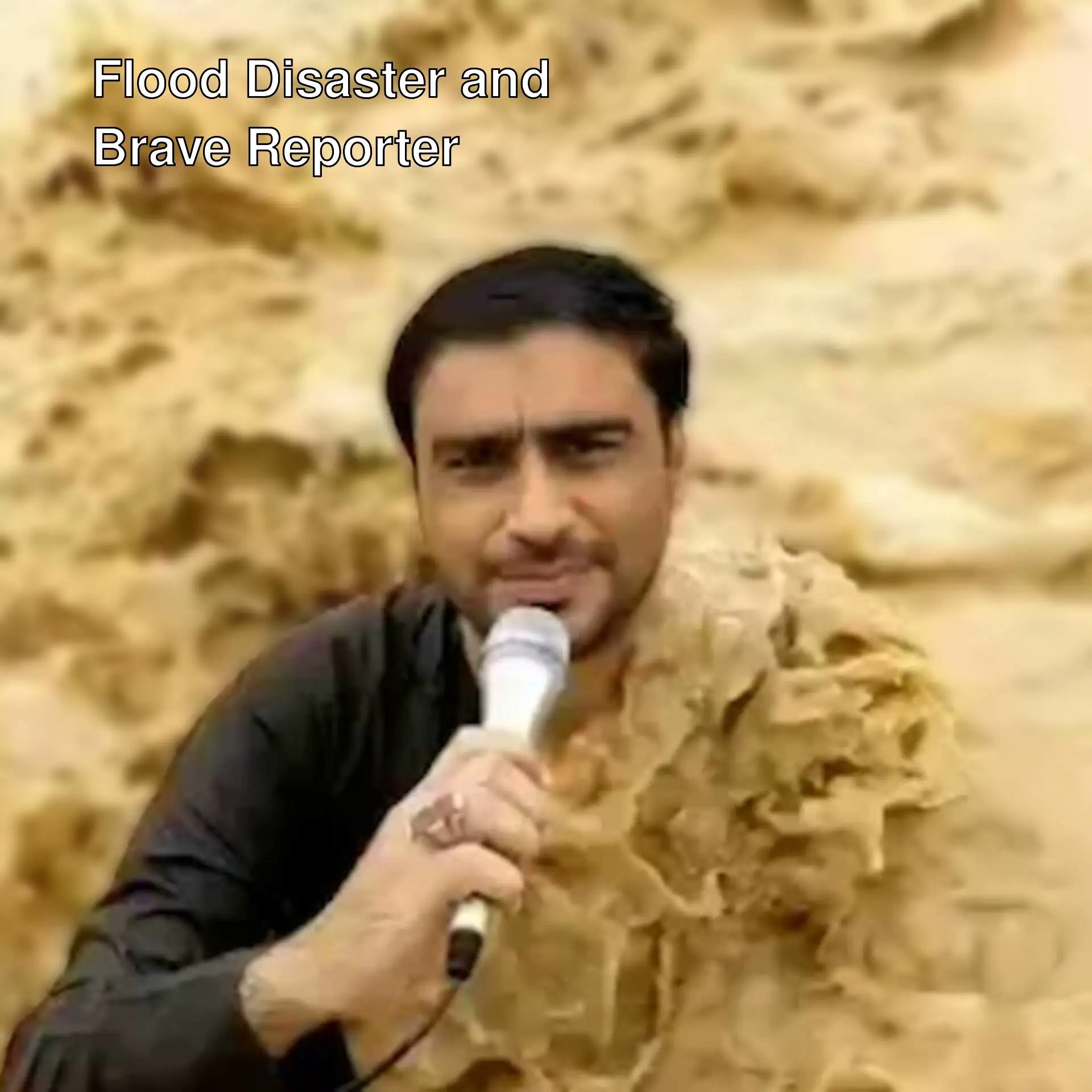 Reporter Ali Musa Riza broadcasting in floodwaters. Reporter Ali Musa Riza broadcasting in floodwaters.
