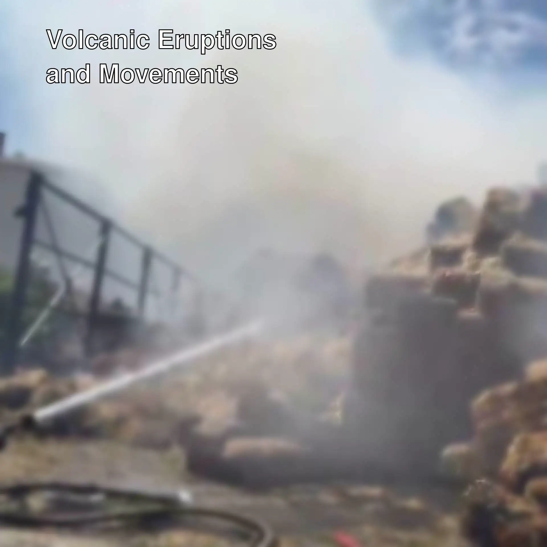A hose spraying water during fire extinguishing efforts. A hose spraying water during fire extinguishing efforts.