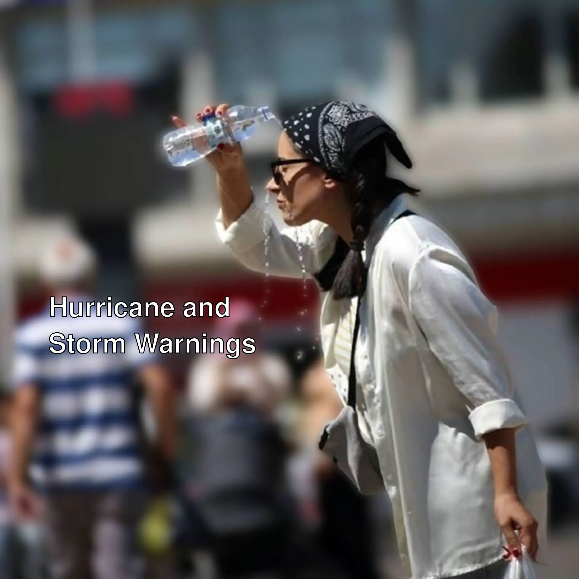 A woman drinking water under the heat wave.