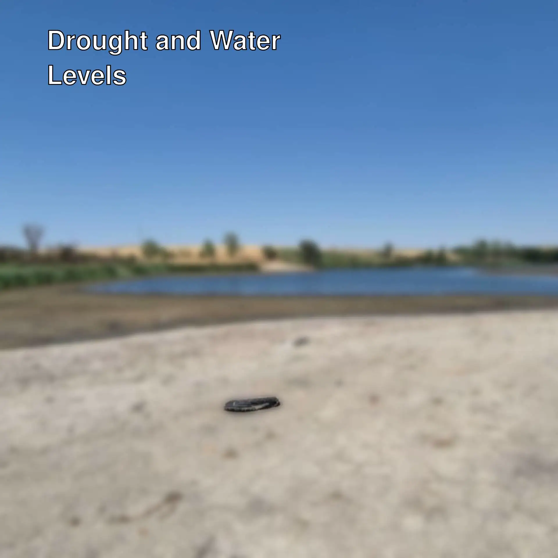 Lake with decreased water level due to drought. Lake with decreased water level due to drought.