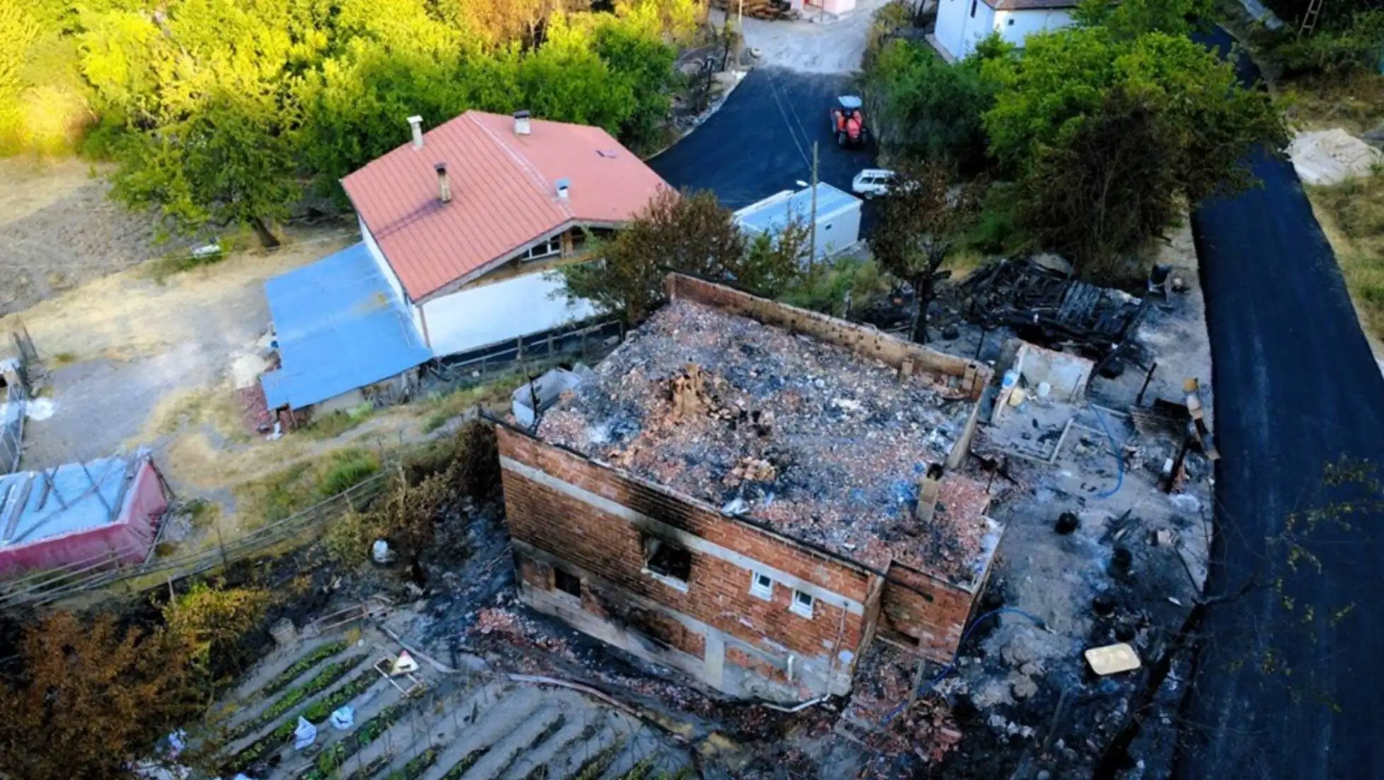 A house damaged after the fire. A house damaged after the fire.
