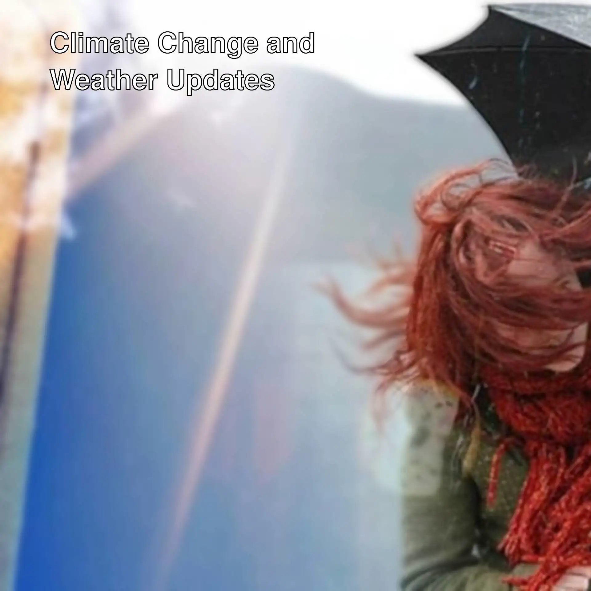 A woman with red hair and a black umbrella.