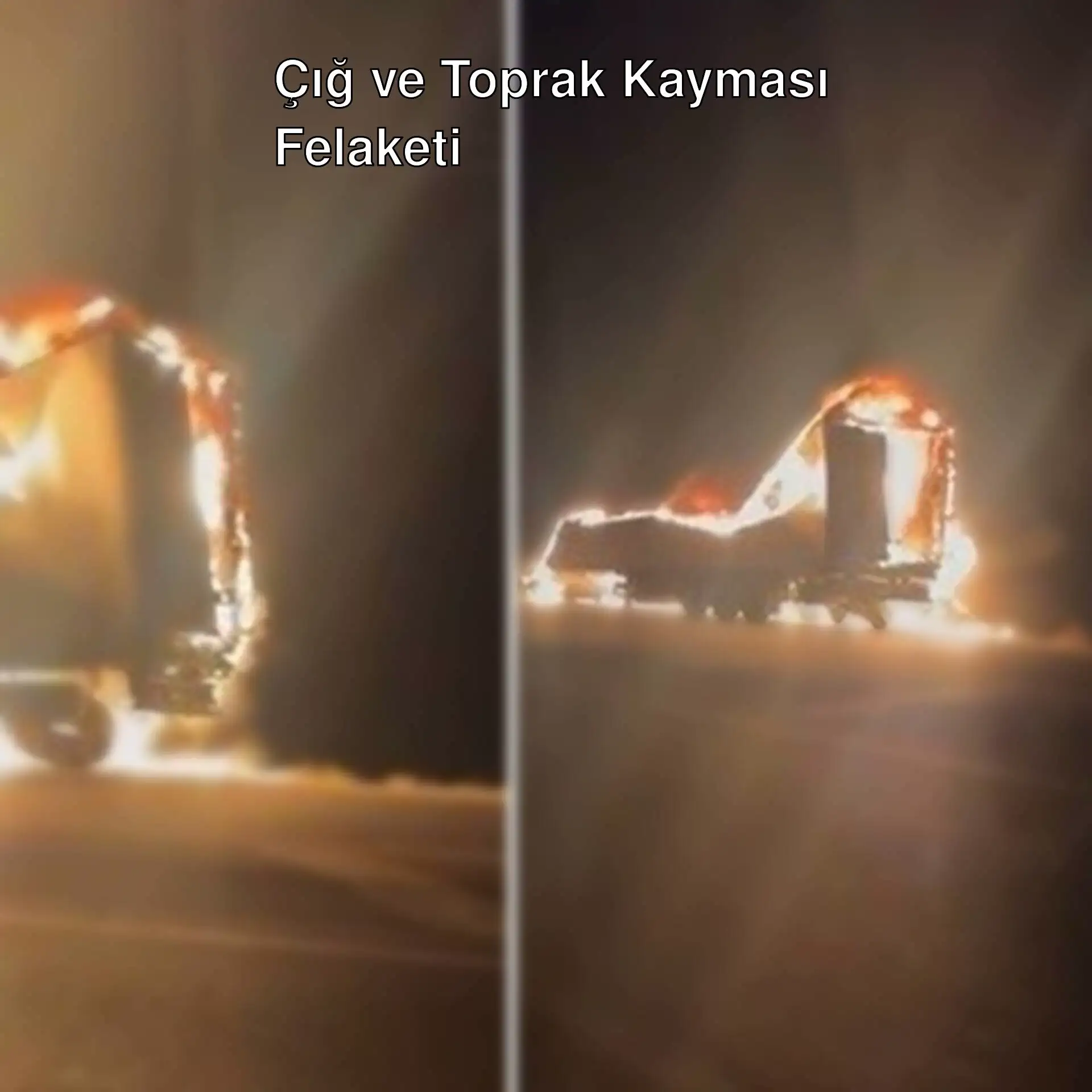 A truck on fire on the road A truck on fire on the road