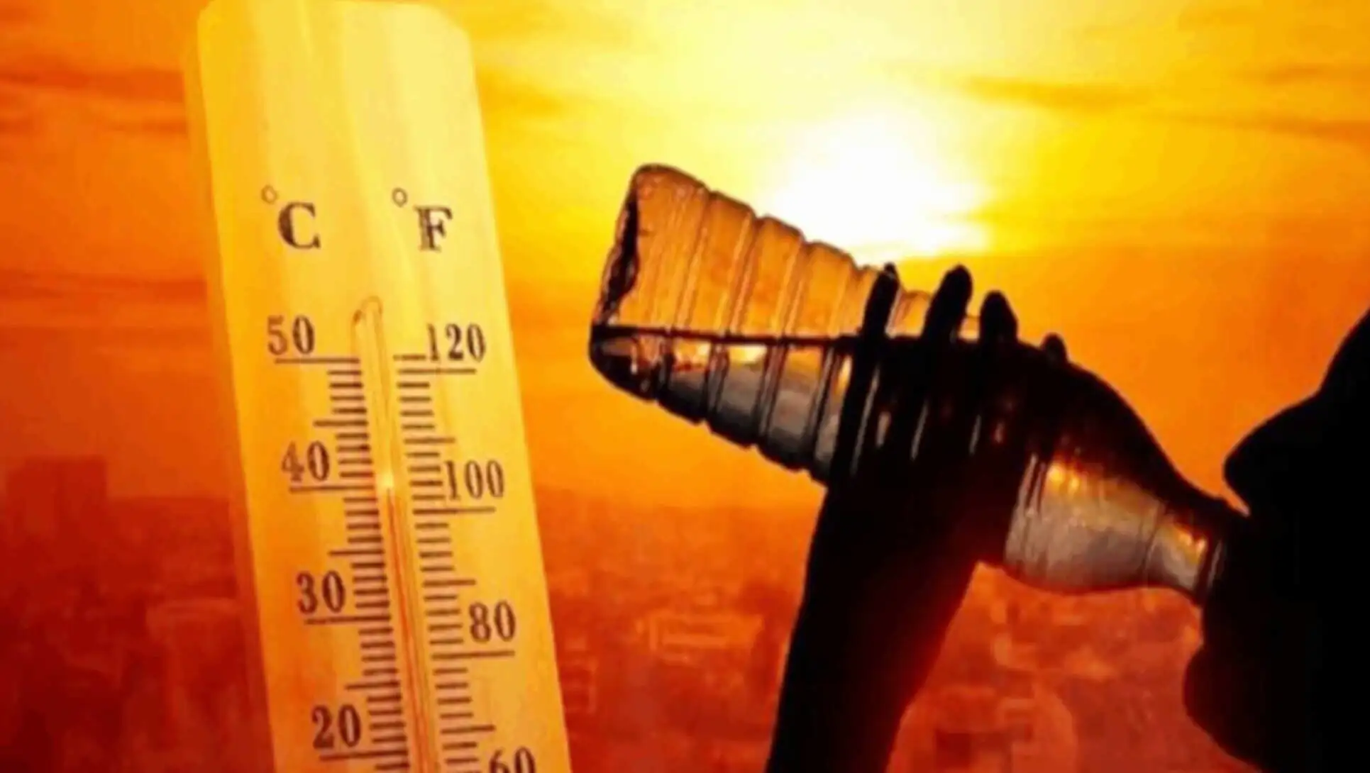 A thermometer and a bottle of water.