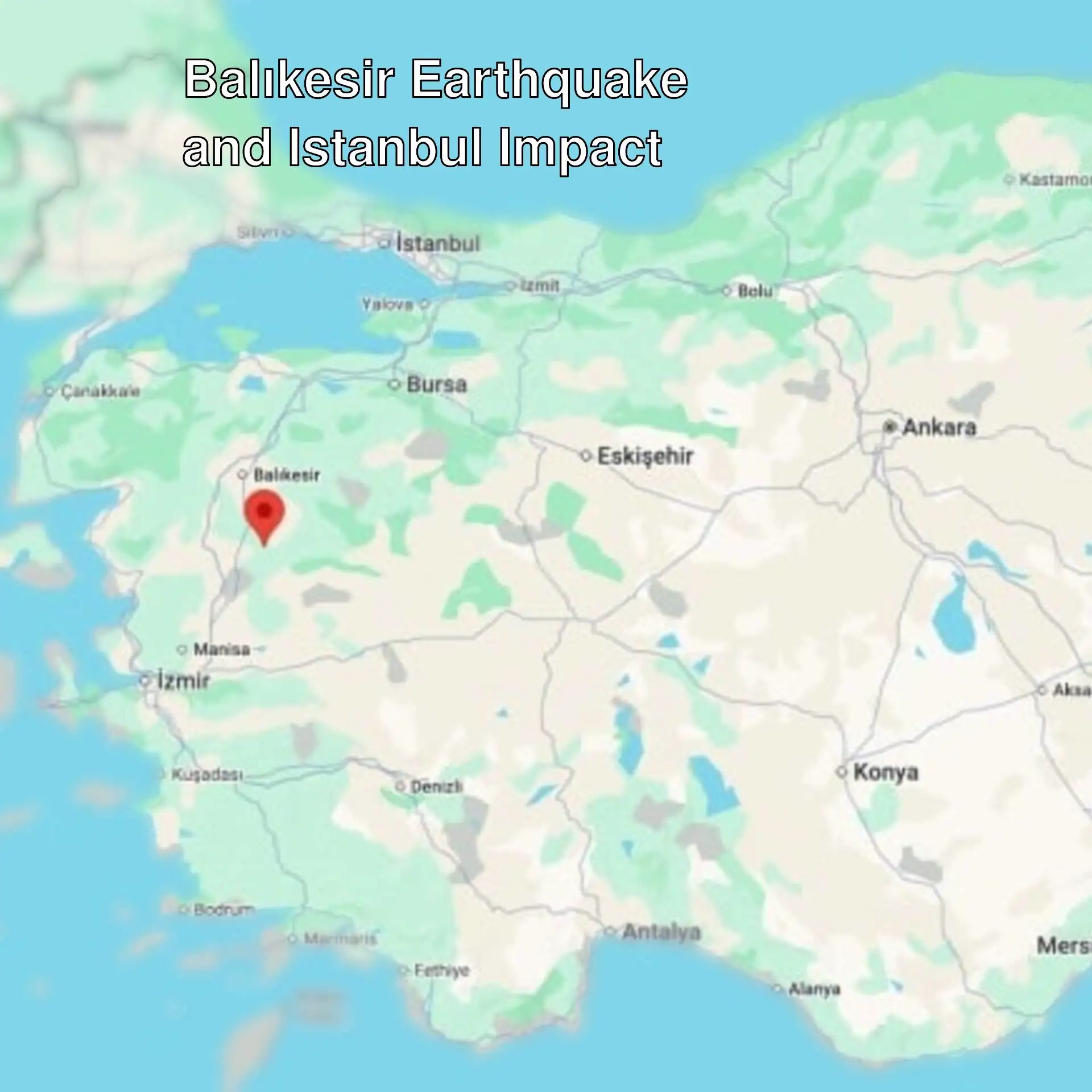 Map of Turkey with cities and roads.