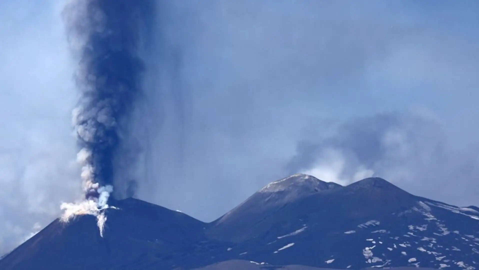 Moment of eruption at Etna Volcano.