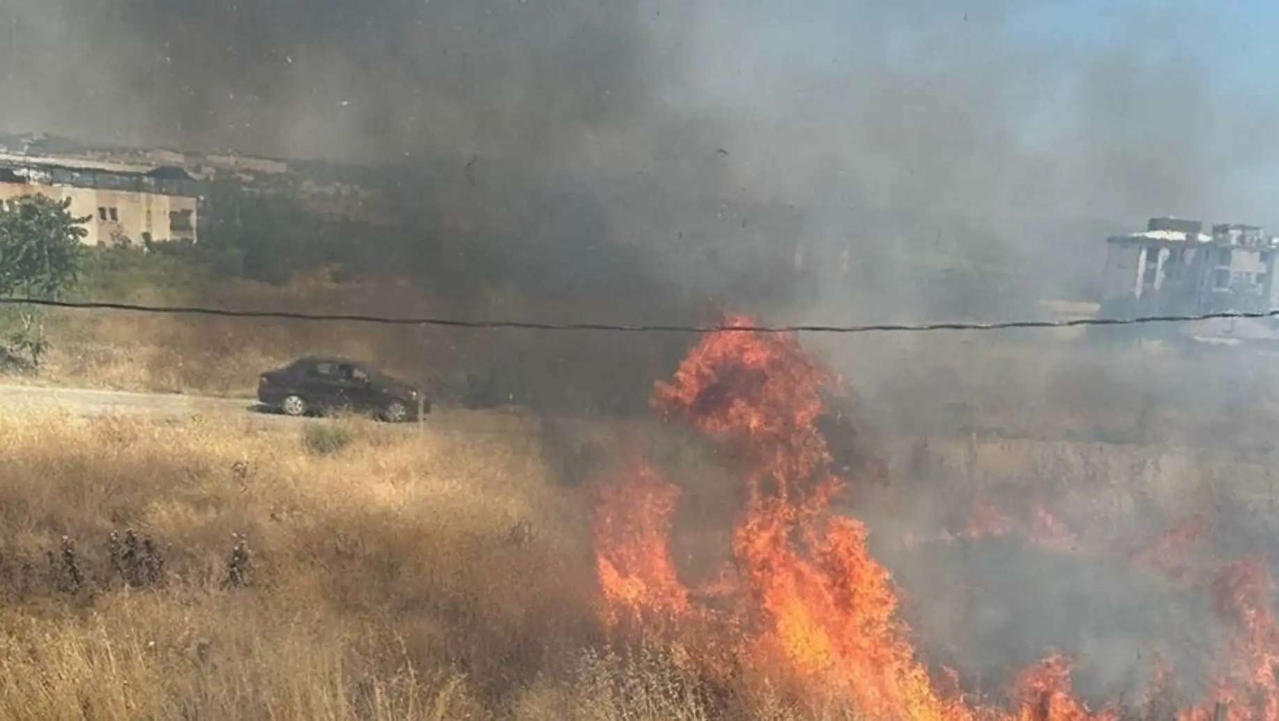 A fire in a field. A fire in a field.