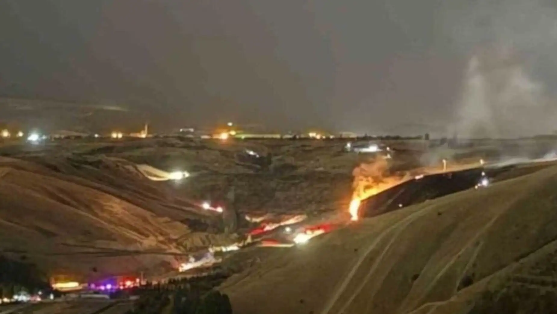 A fire in a valley. A fire in a valley.