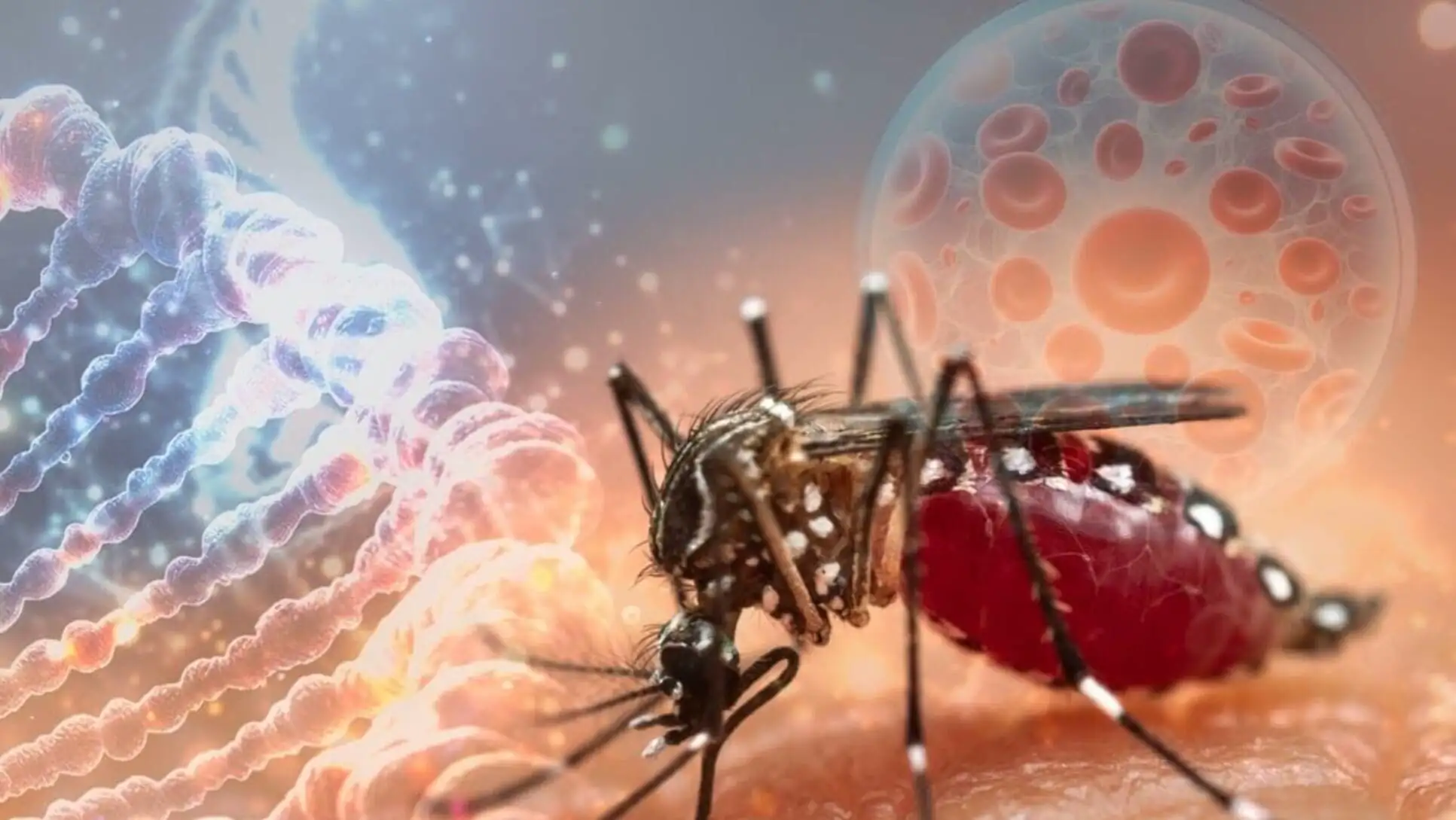 A mosquito with a red body. A mosquito with a red body.
