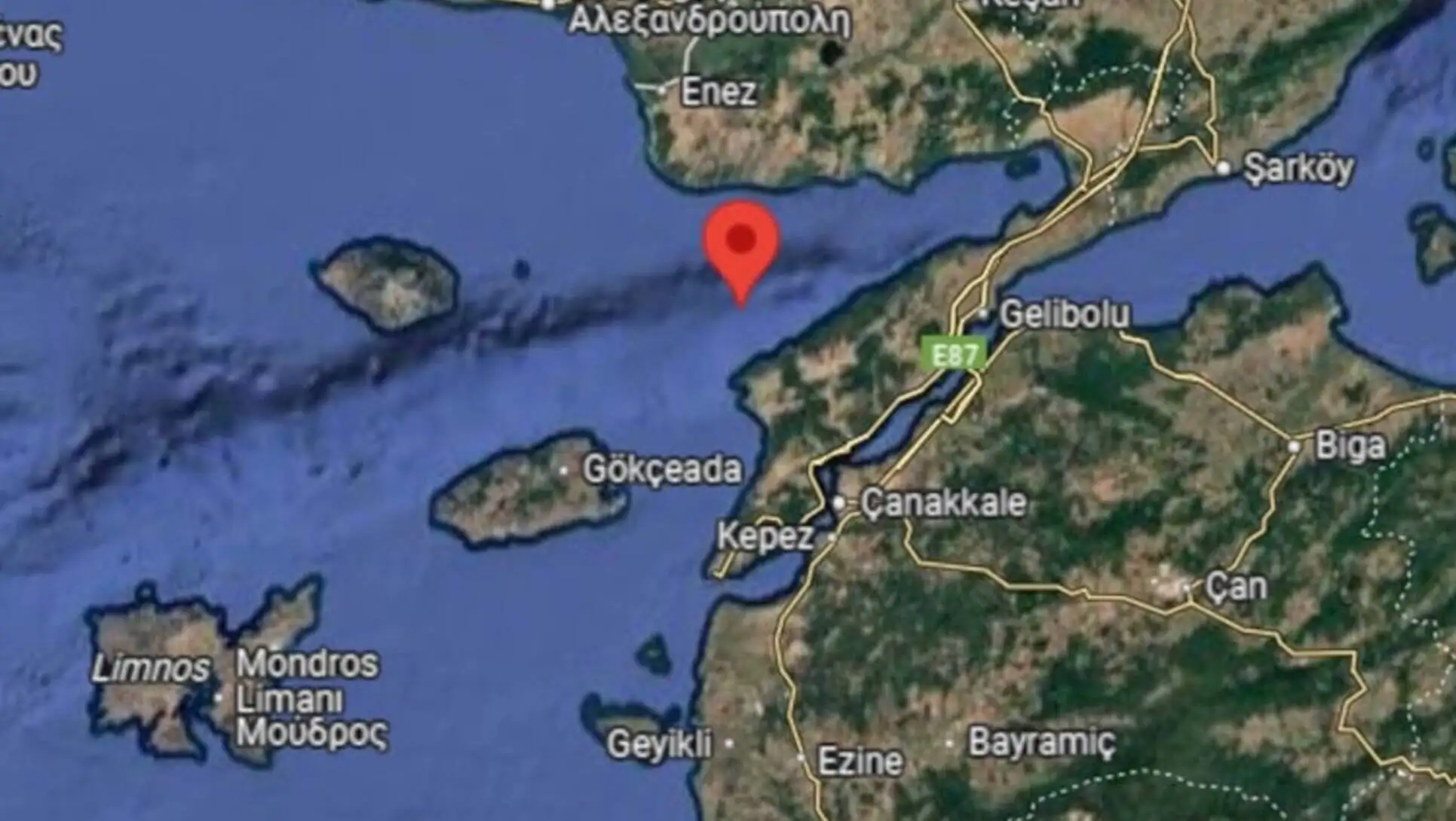 Map showing the earthquake epicenter in the Aegean Sea. Map showing the earthquake epicenter in the Aegean Sea.